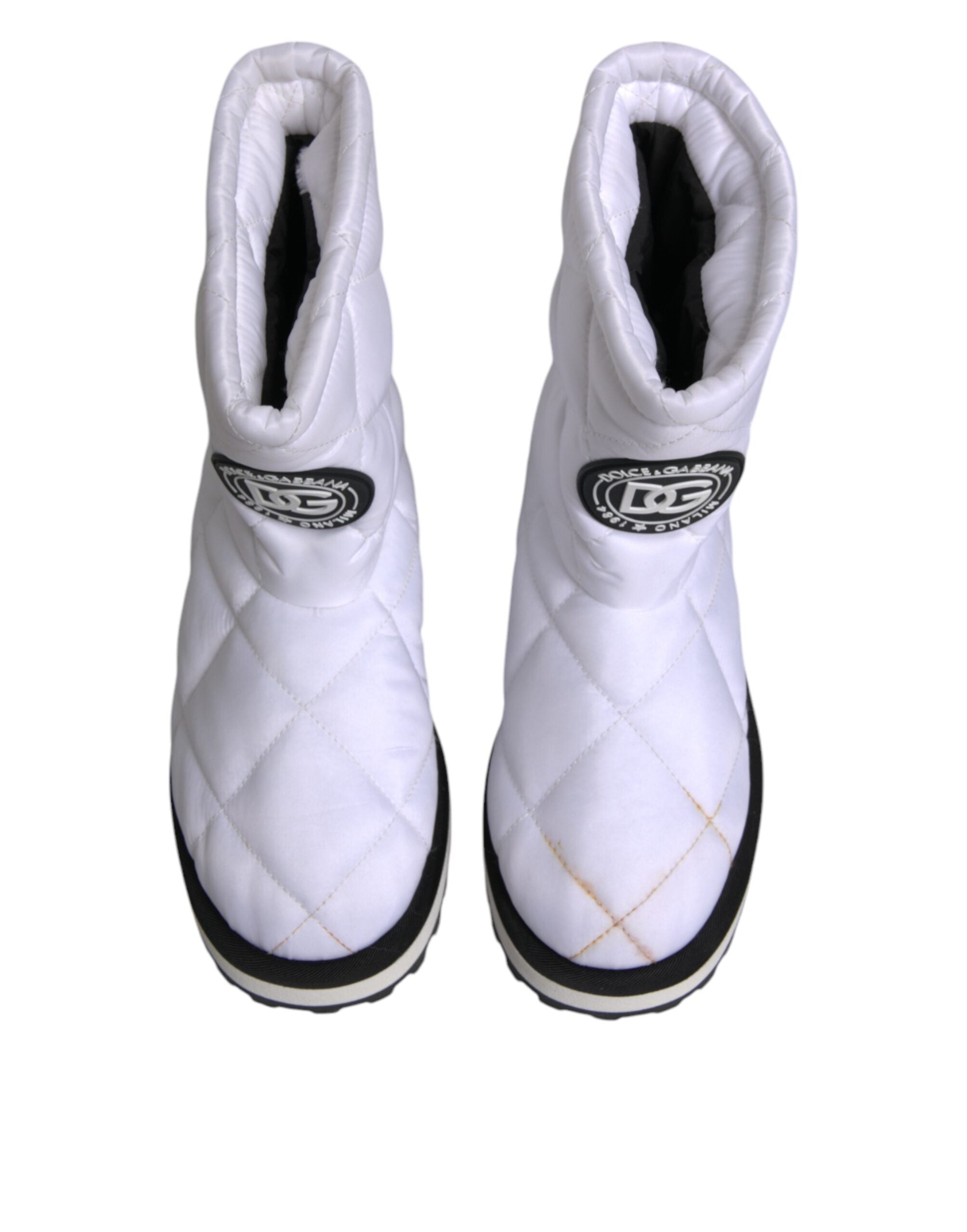 Dolce & Gabbana Weiße Viskose gepolsterte Mid Calf Stiefel Schuhe