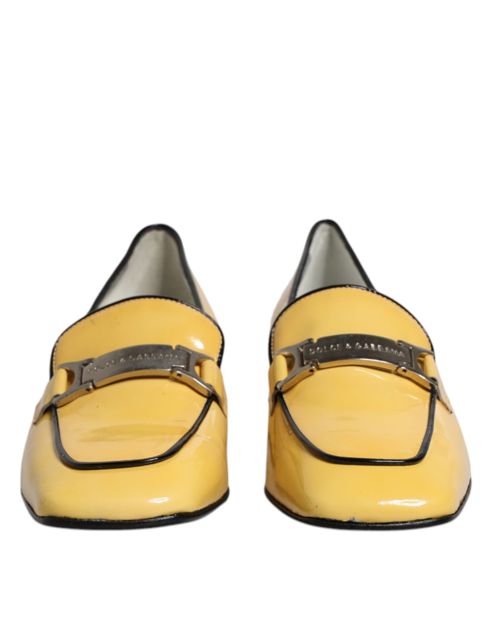 Dolce & Gabbana Gelbe Leder Logo Plaque Slip On Mokassin Schuhe