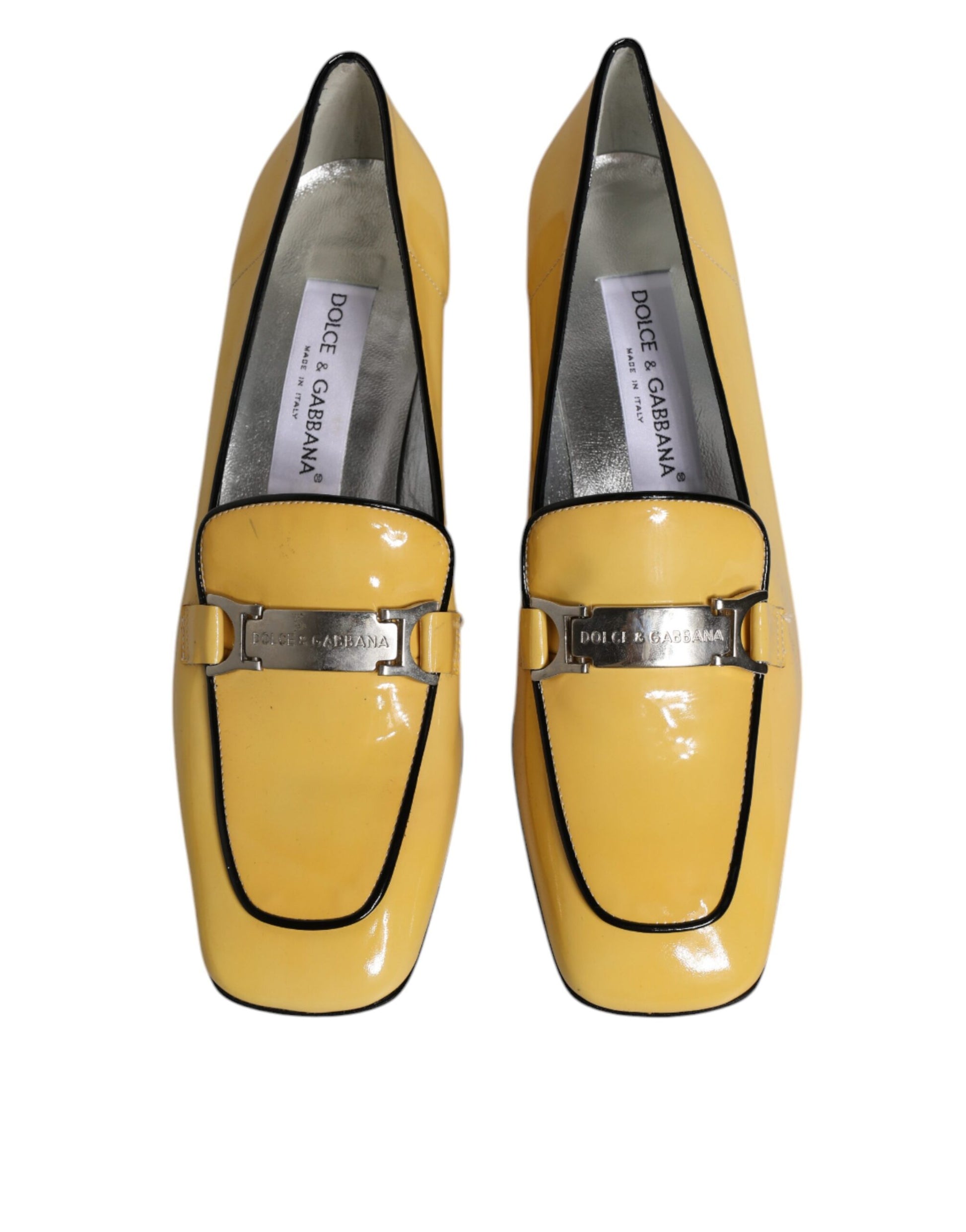 Dolce & Gabbana Gelbe Leder Logo Plaque Slip On Mokassin Schuhe