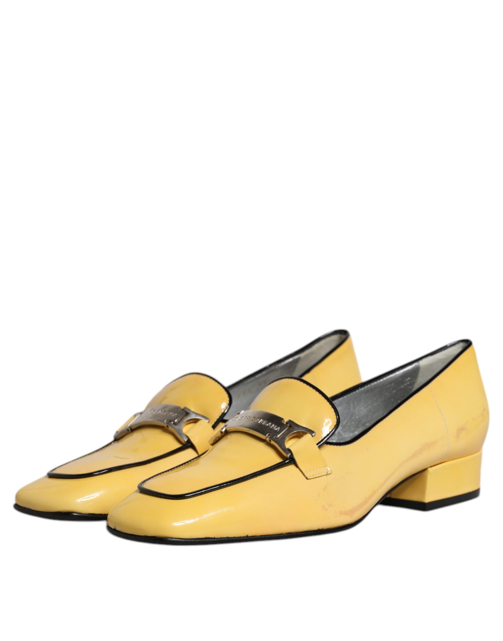 Dolce & Gabbana Gelbe Leder Logo Plaque Slip On Mokassin Schuhe
