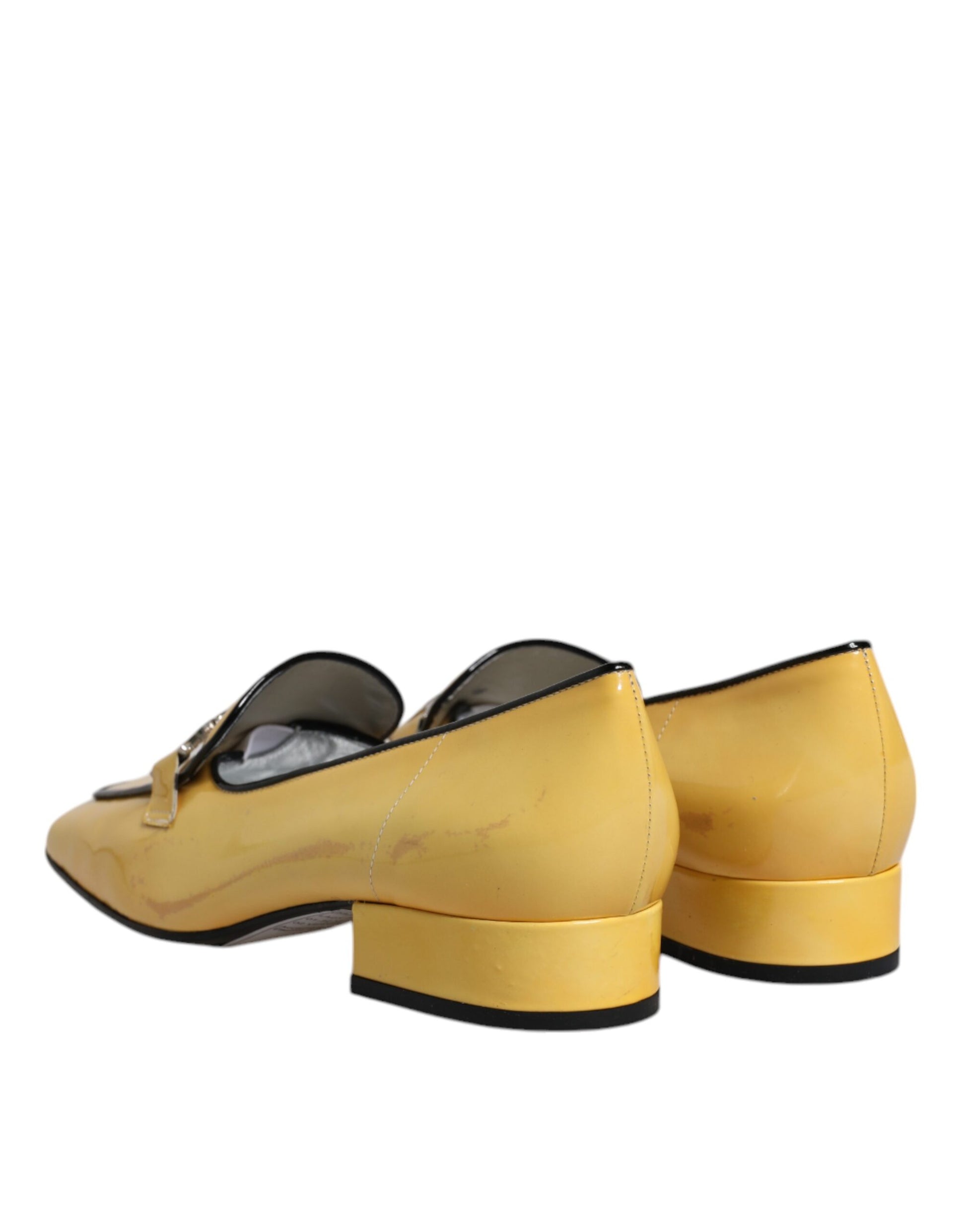 Dolce & Gabbana Gelbe Leder Logo Plaque Slip On Mokassin Schuhe