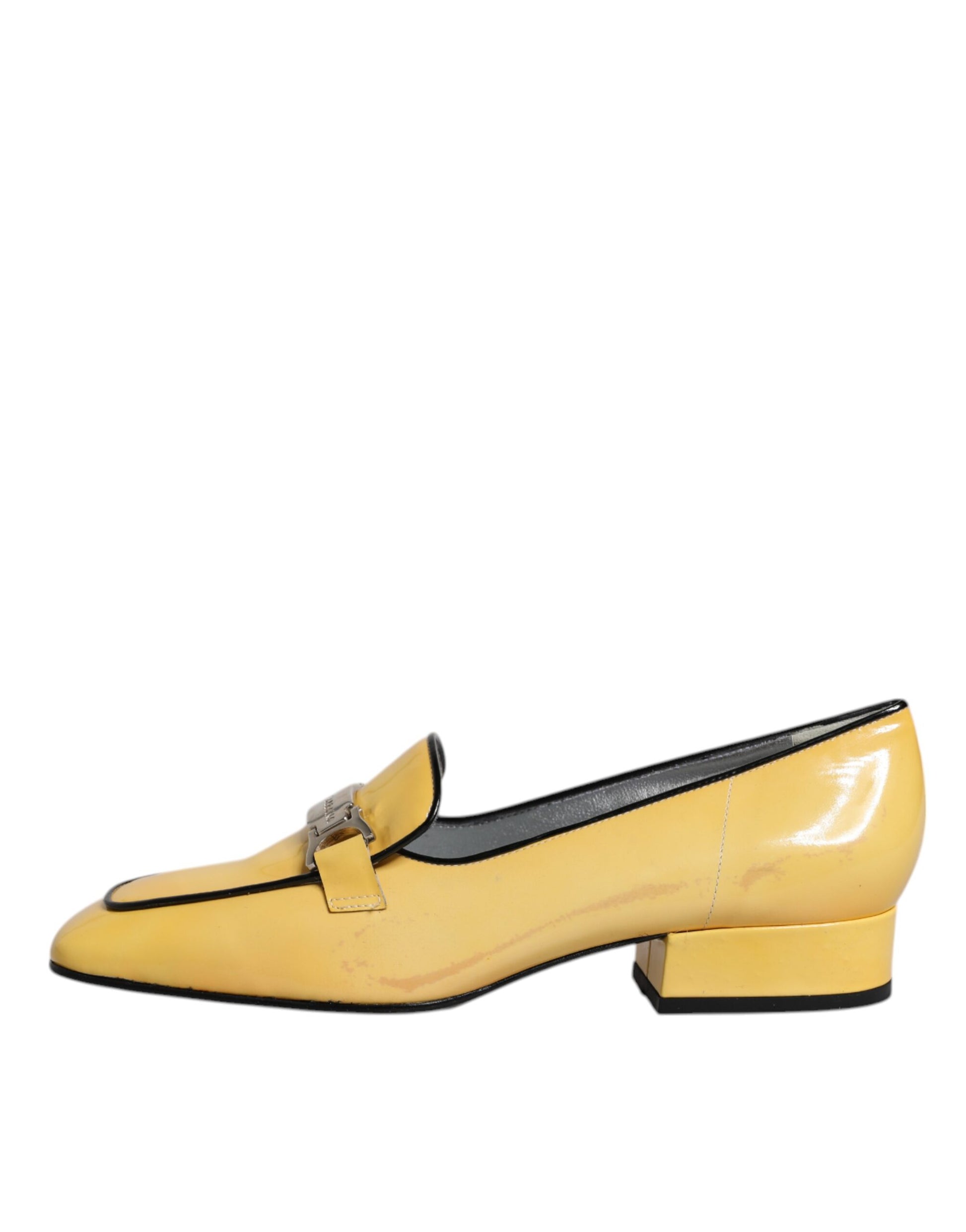 Dolce & Gabbana Gelbe Leder Logo Plaque Slip On Mokassin Schuhe