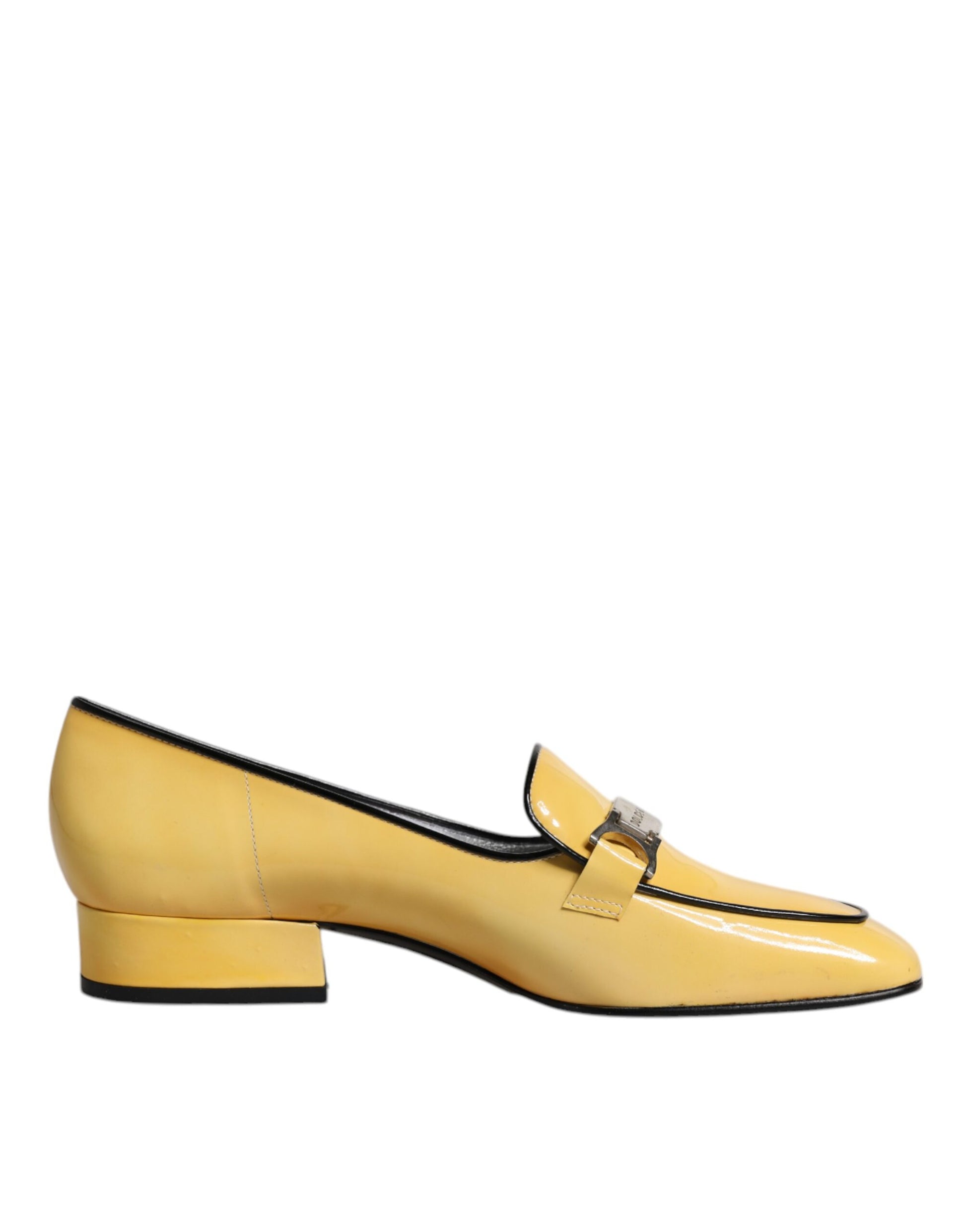 Dolce & Gabbana Gelbe Leder Logo Plaque Slip On Mokassin Schuhe