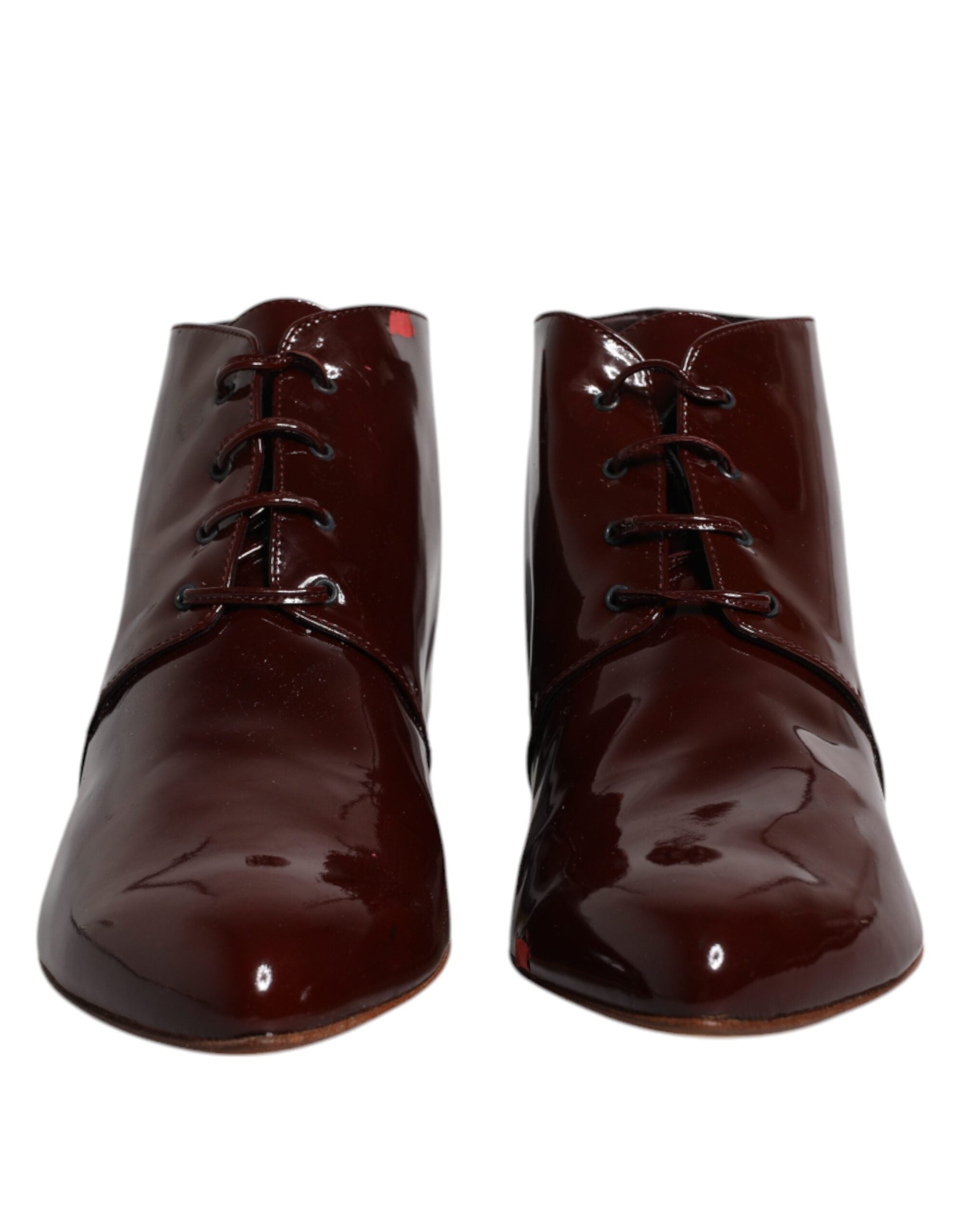 Dolce & Gabbana Maroon Leder Schnürstiefel Schuhe
