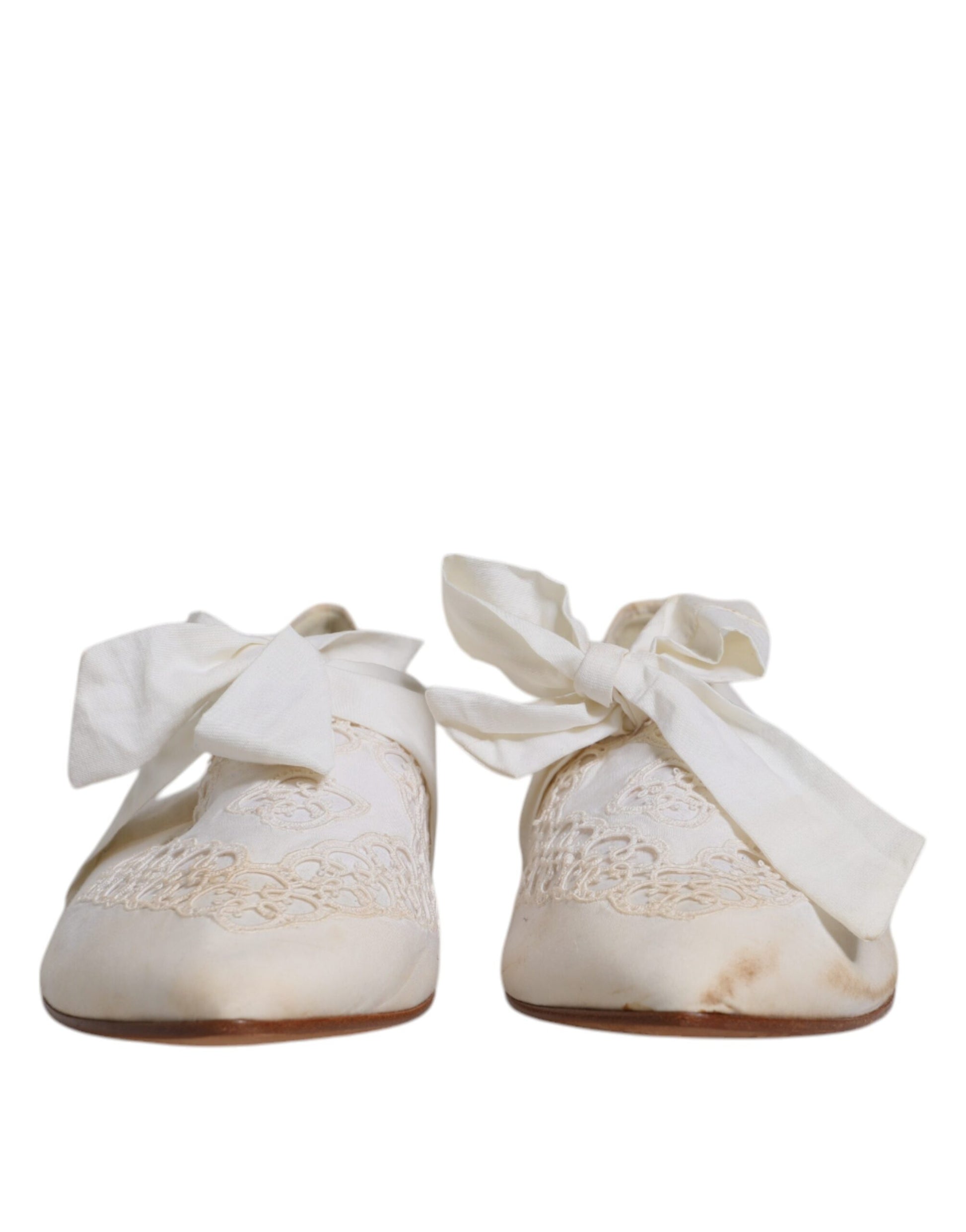 Dolce & Gabbana Weiße Schleife Stoff Ballerina Flats Schuhe
