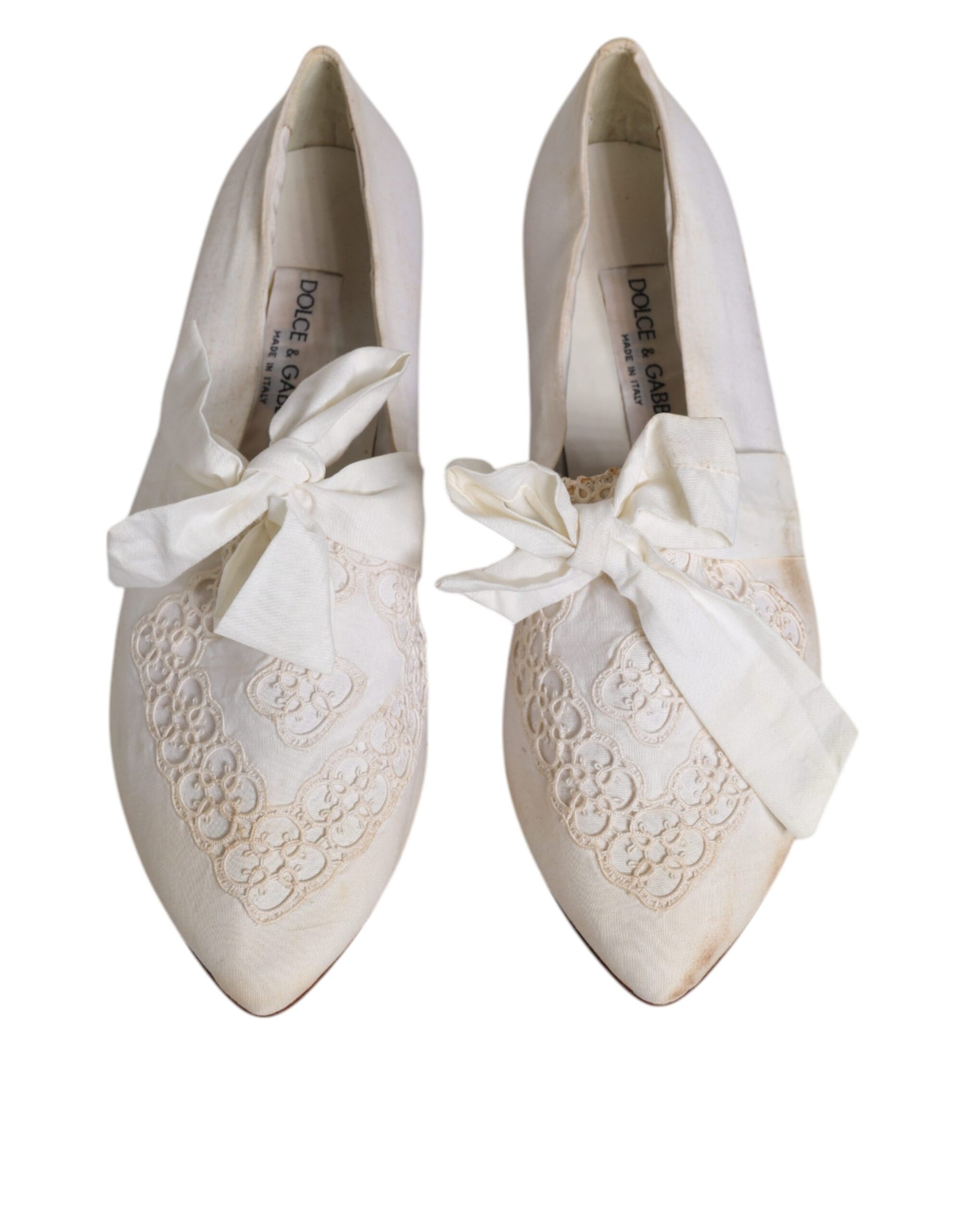 Dolce & Gabbana Weiße Schleife Stoff Ballerina Flats Schuhe