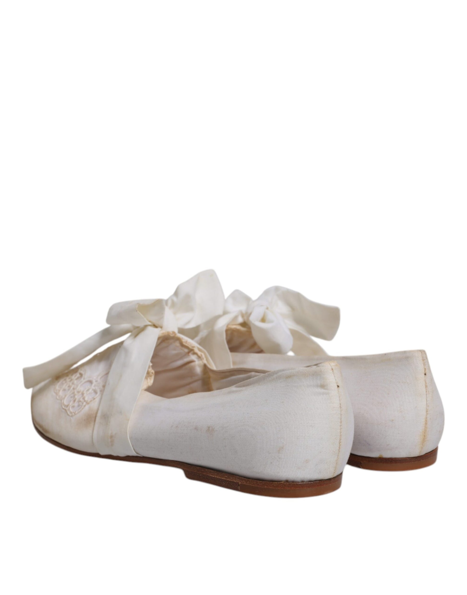 Dolce & Gabbana Weiße Schleife Stoff Ballerina Flats Schuhe