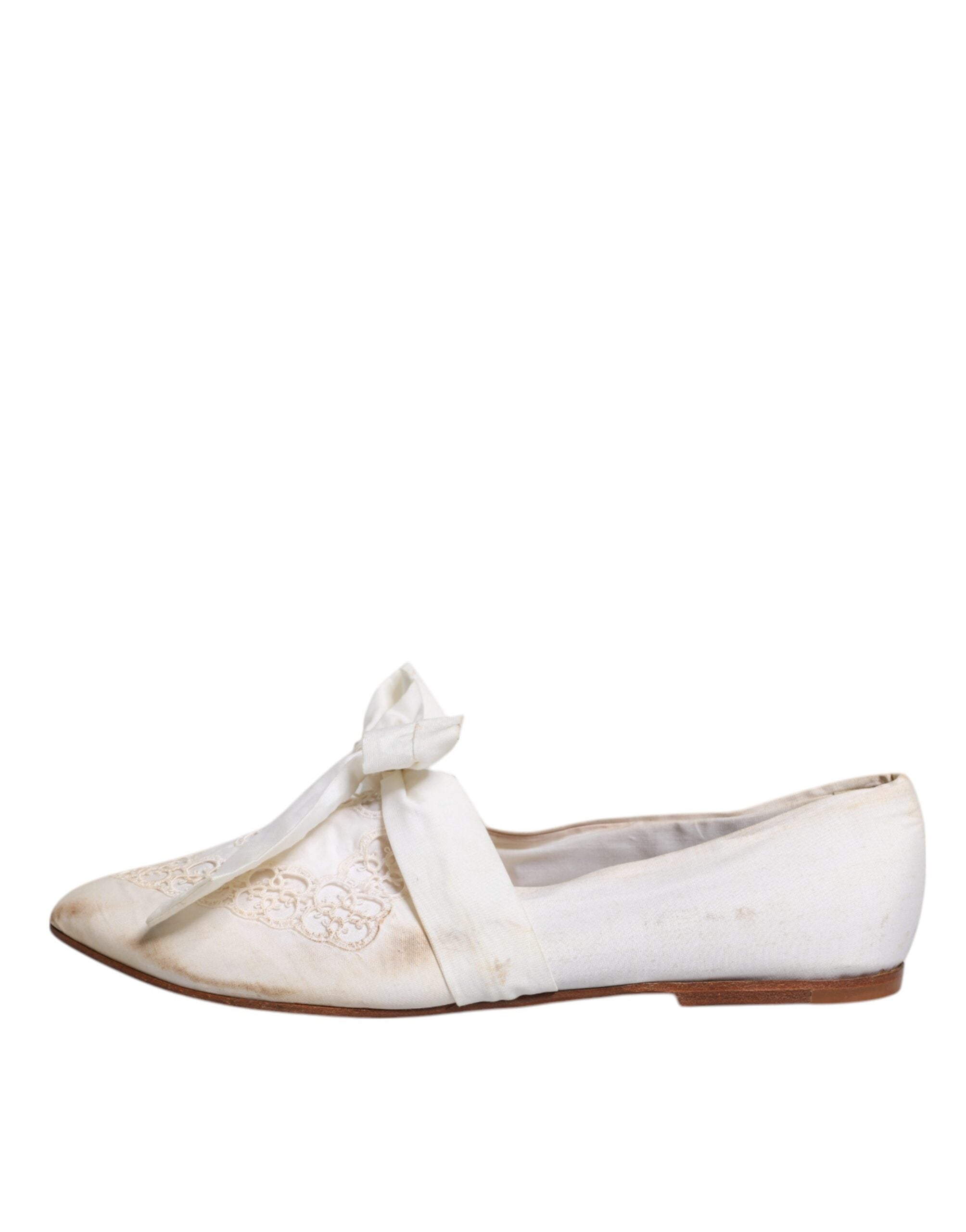 Dolce & Gabbana Weiße Schleife Stoff Ballerina Flats Schuhe