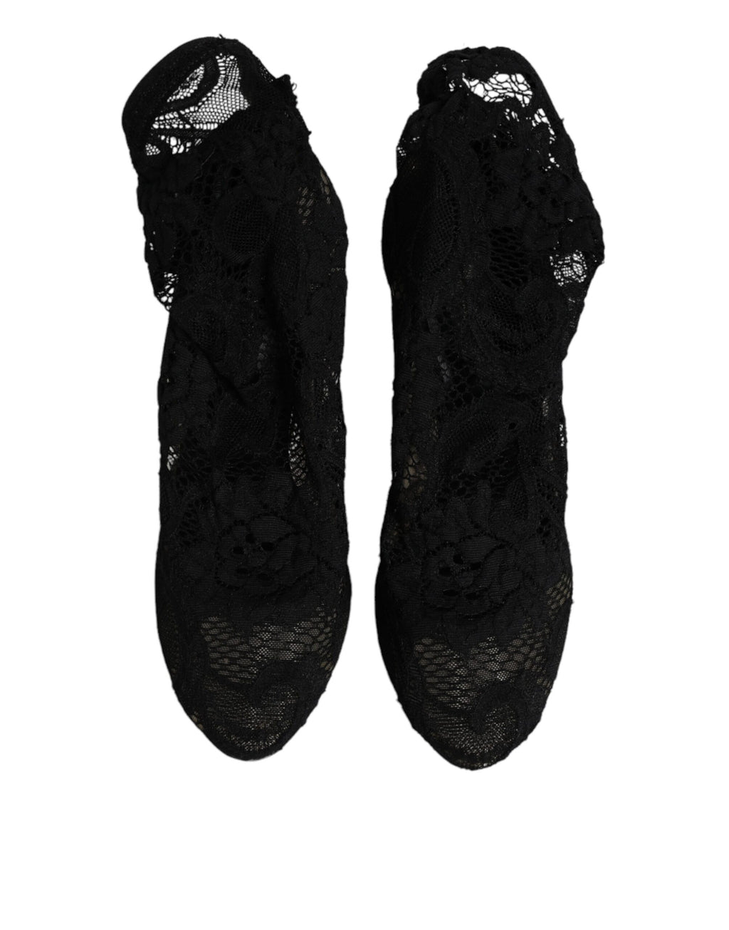 Dolce & Gabbana Schwarze Spitze Stretch Heels Mittlere Wadenstiefel Schuhe