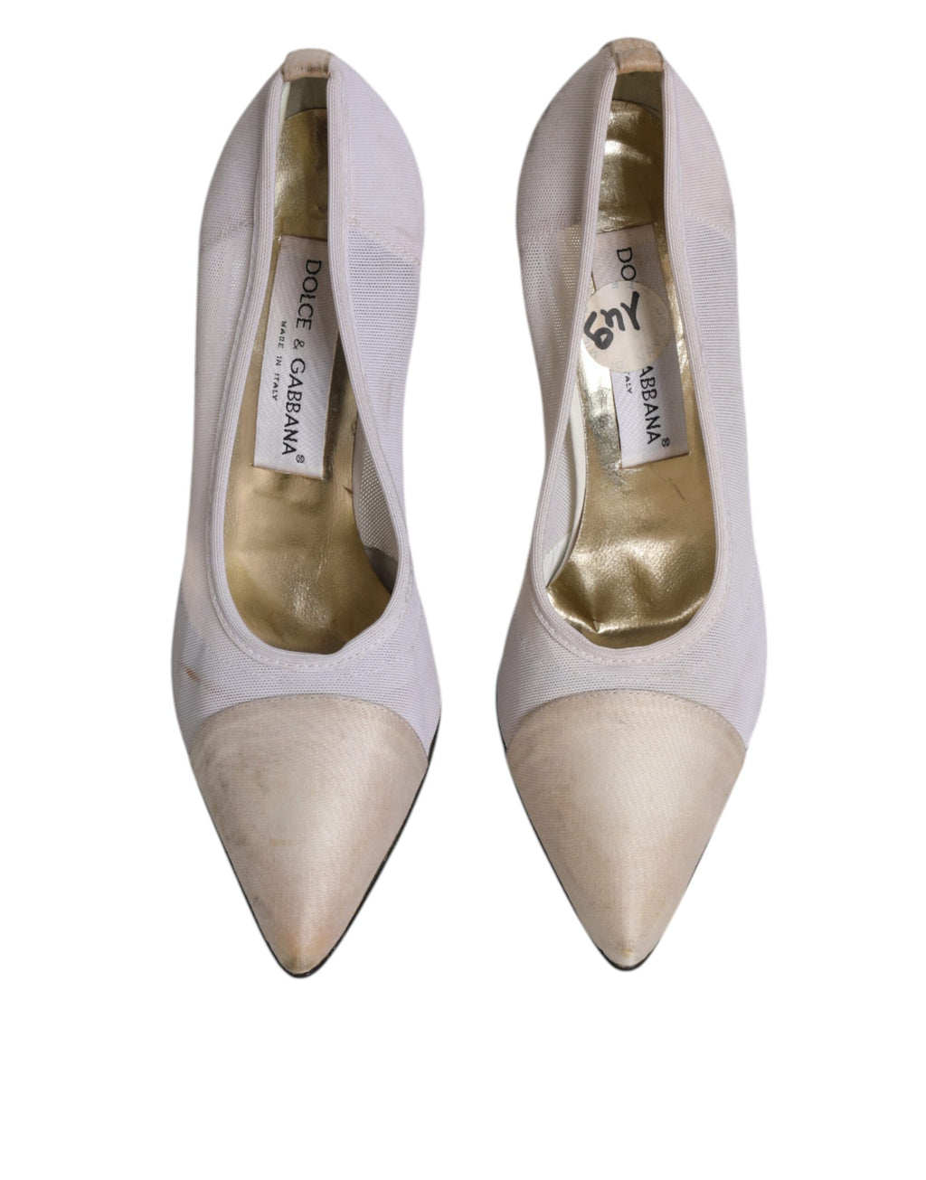 Dolce & Gabbana Weiß Beige Leder High Heels Pumps Schuhe
