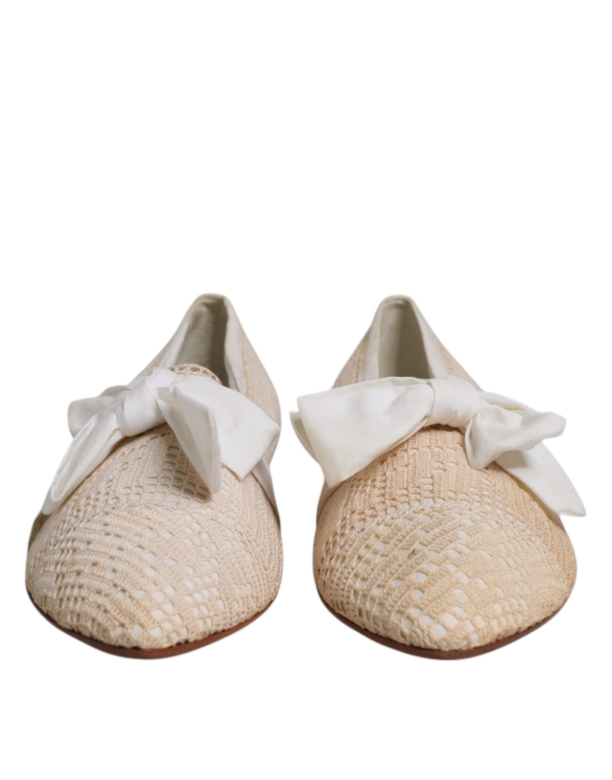 Dolce & Gabbana Beige Ribbon Stoff Ballerina Flats Schuhe