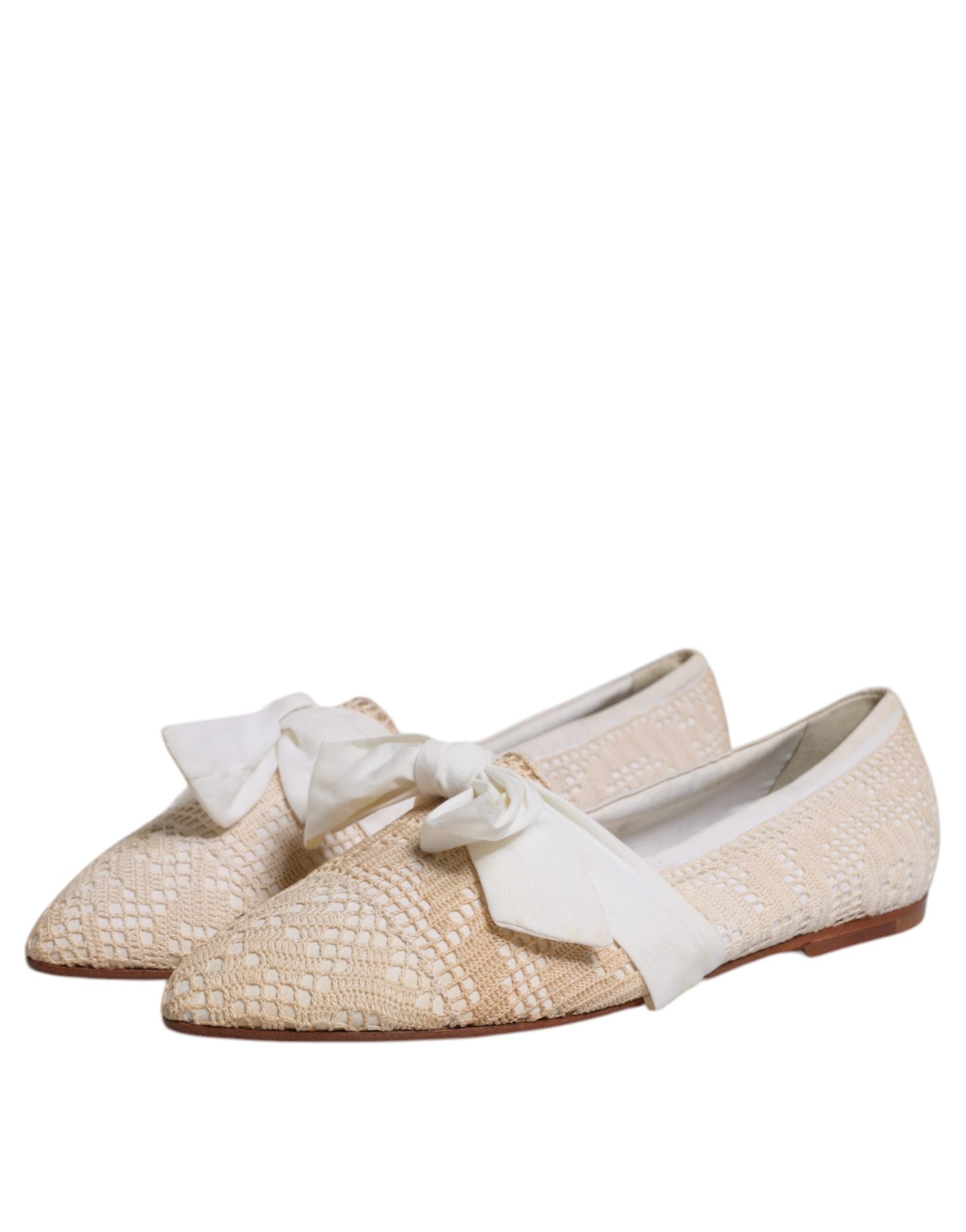 Dolce & Gabbana Beige Ribbon Stoff Ballerina Flats Schuhe