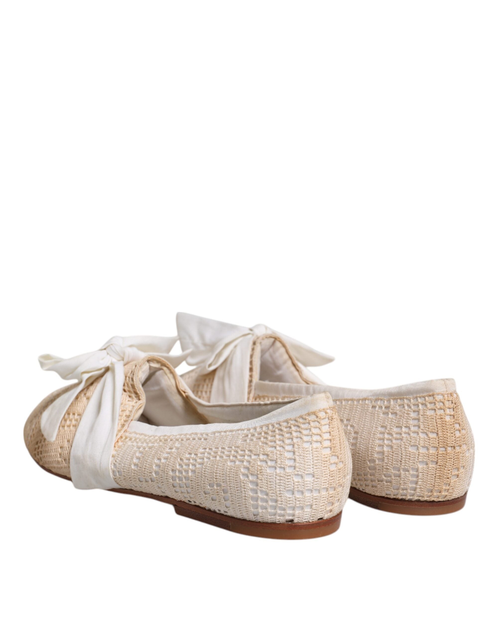Dolce & Gabbana Beige Ribbon Stoff Ballerina Flats Schuhe
