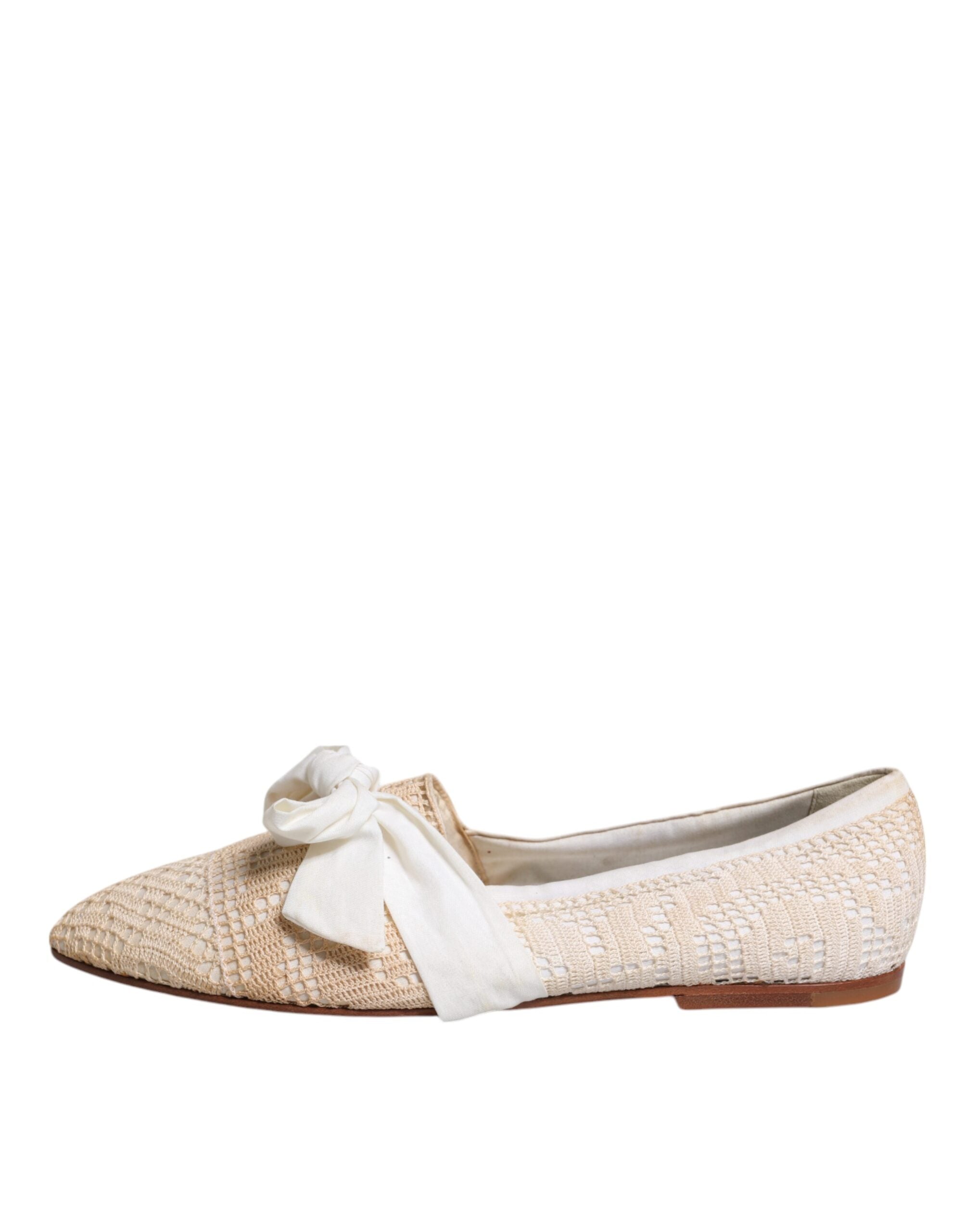 Dolce & Gabbana Beige Ribbon Stoff Ballerina Flats Schuhe