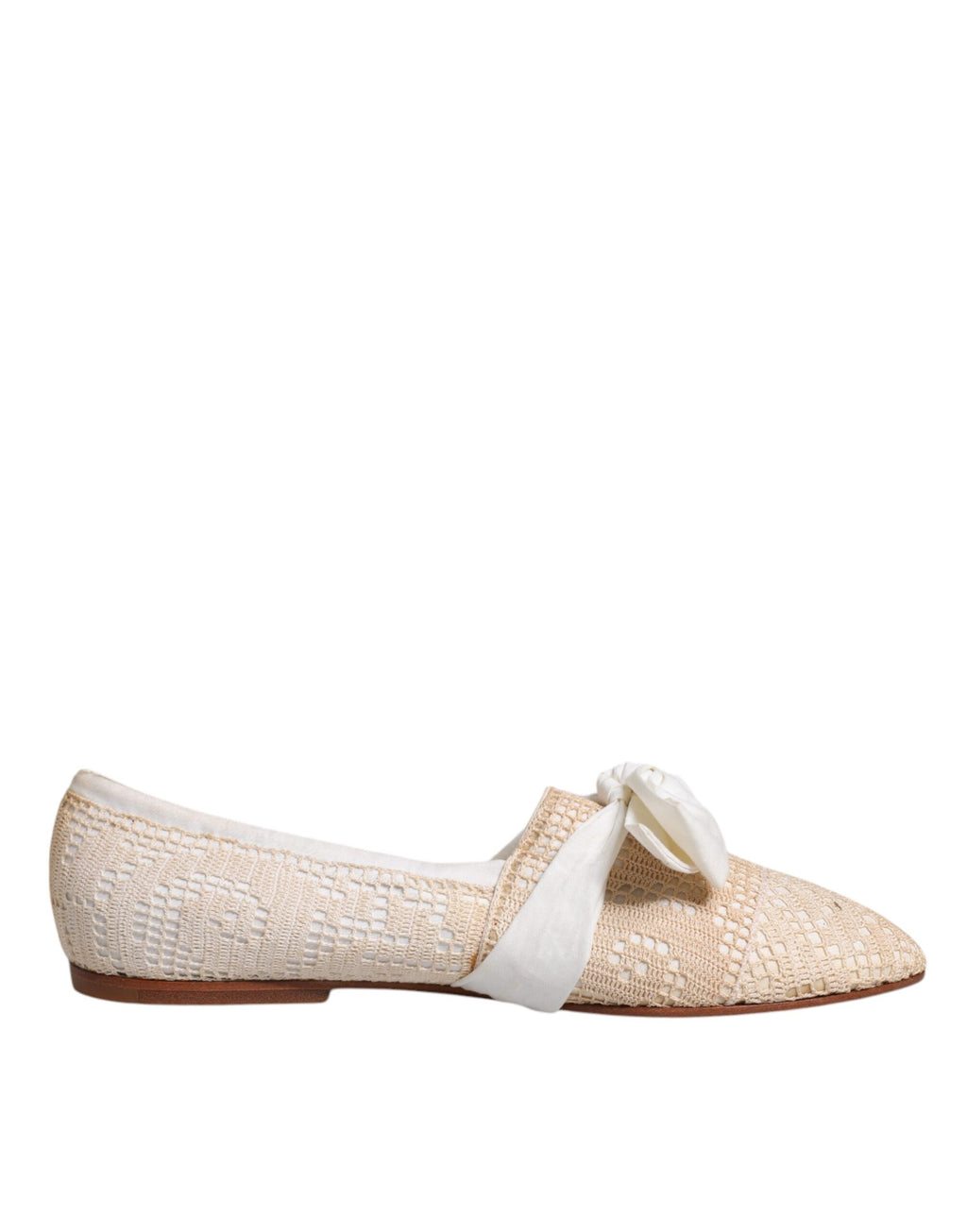 Dolce & Gabbana Beige Ribbon Stoff Ballerina Flats Schuhe