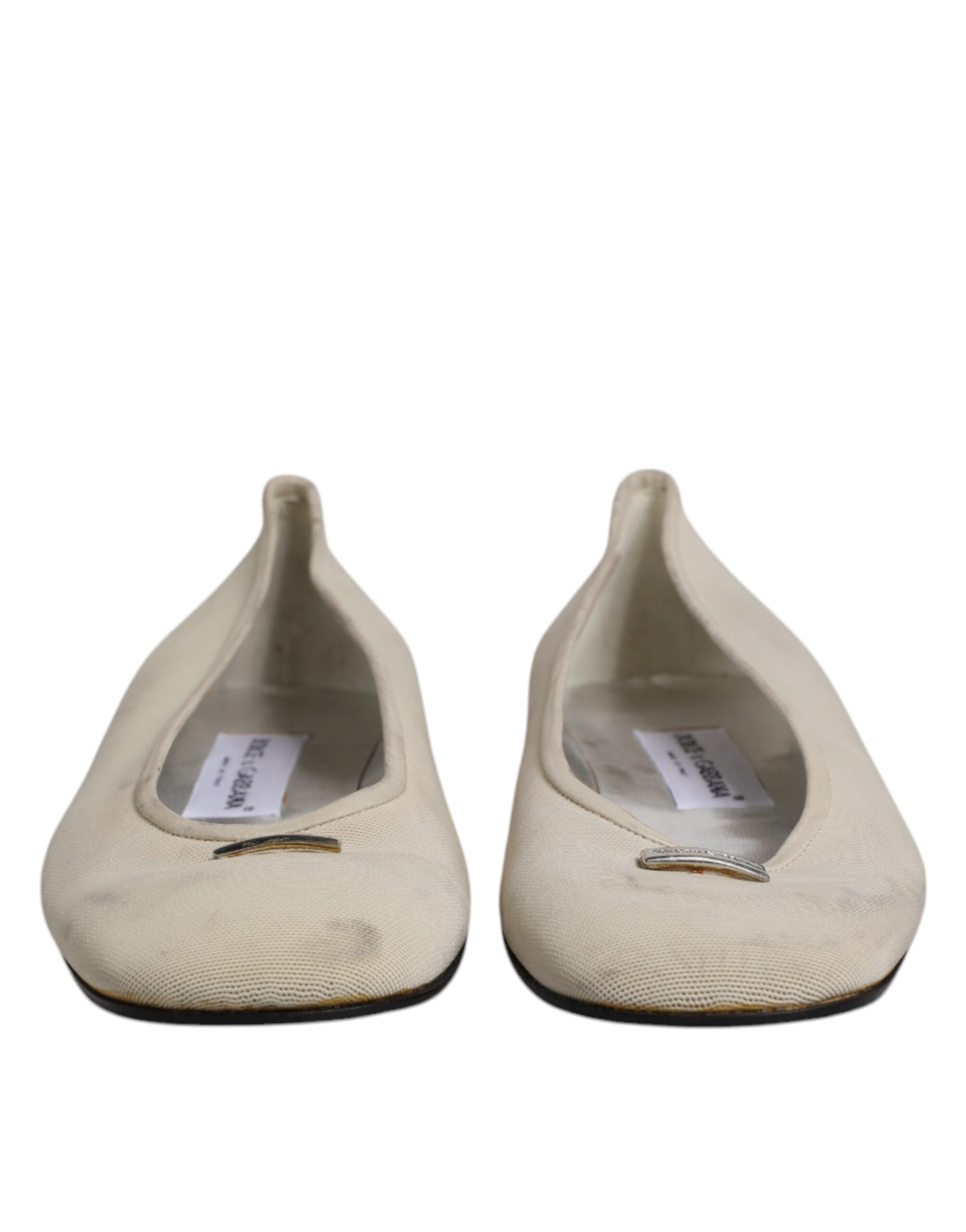 Dolce & Gabbana Beige Stoff Slip On Ballerina Flats Schuhe
