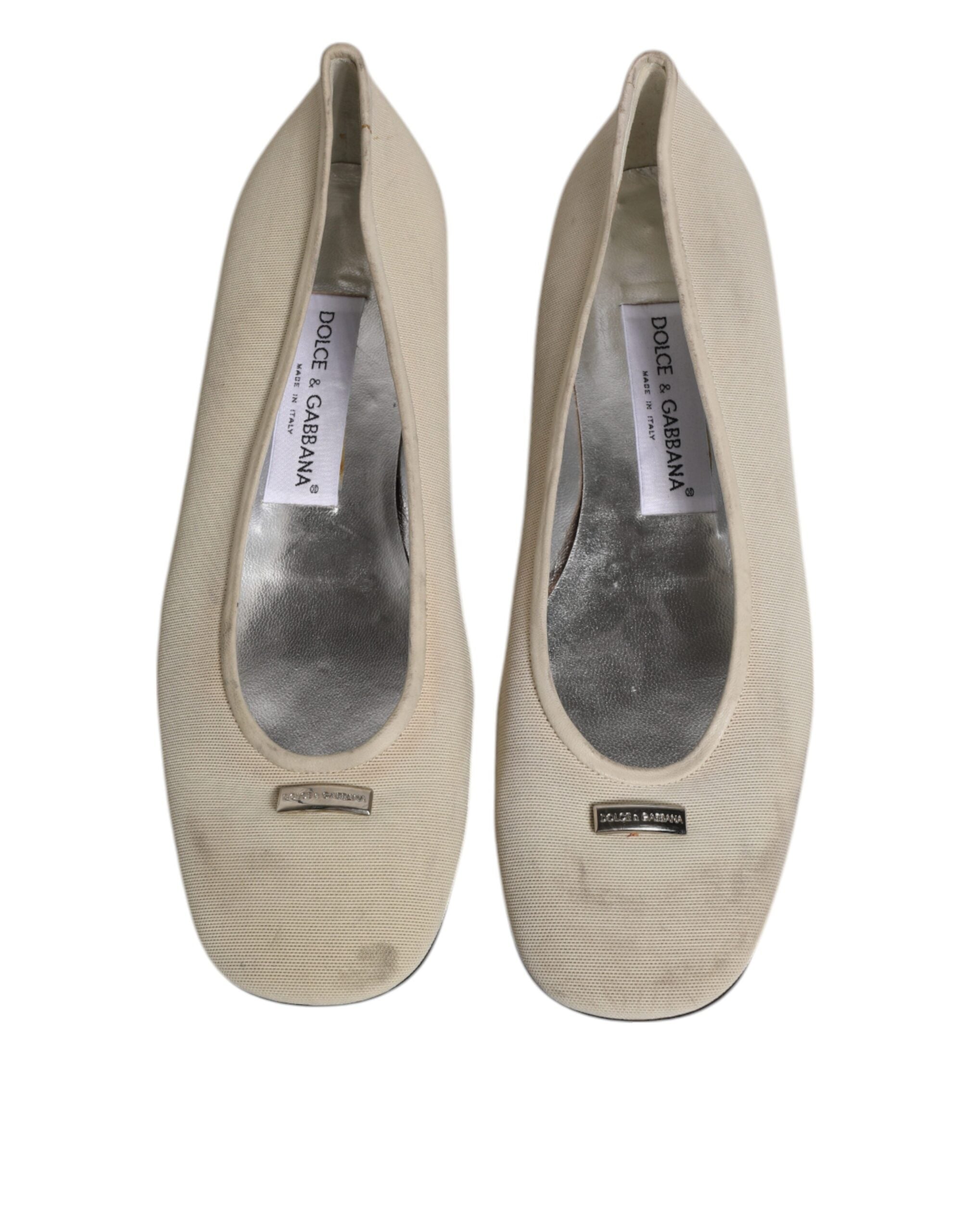 Dolce & Gabbana Beige Stoff Slip On Ballerina Flats Schuhe