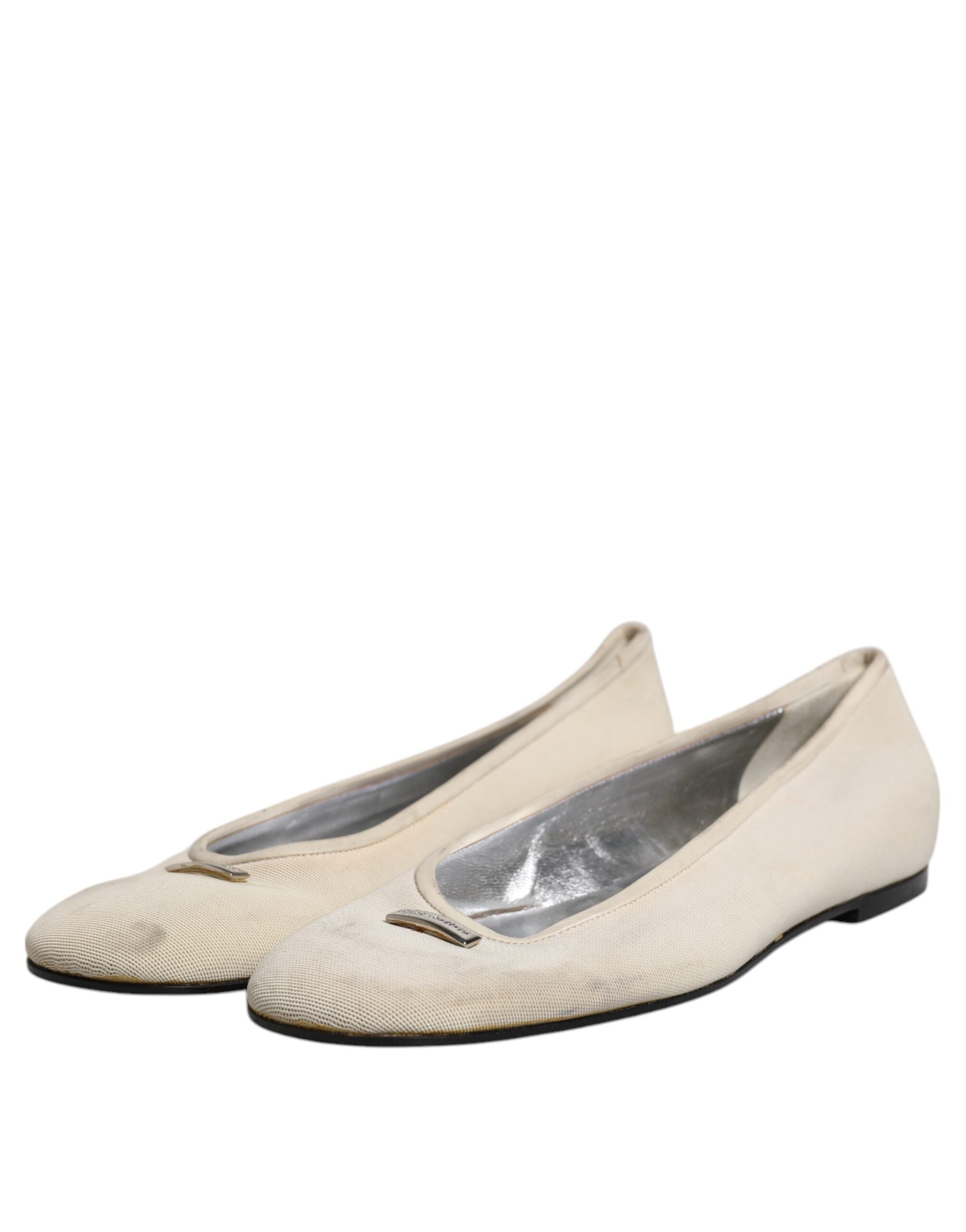 Dolce & Gabbana Beige Stoff Slip On Ballerina Flats Schuhe
