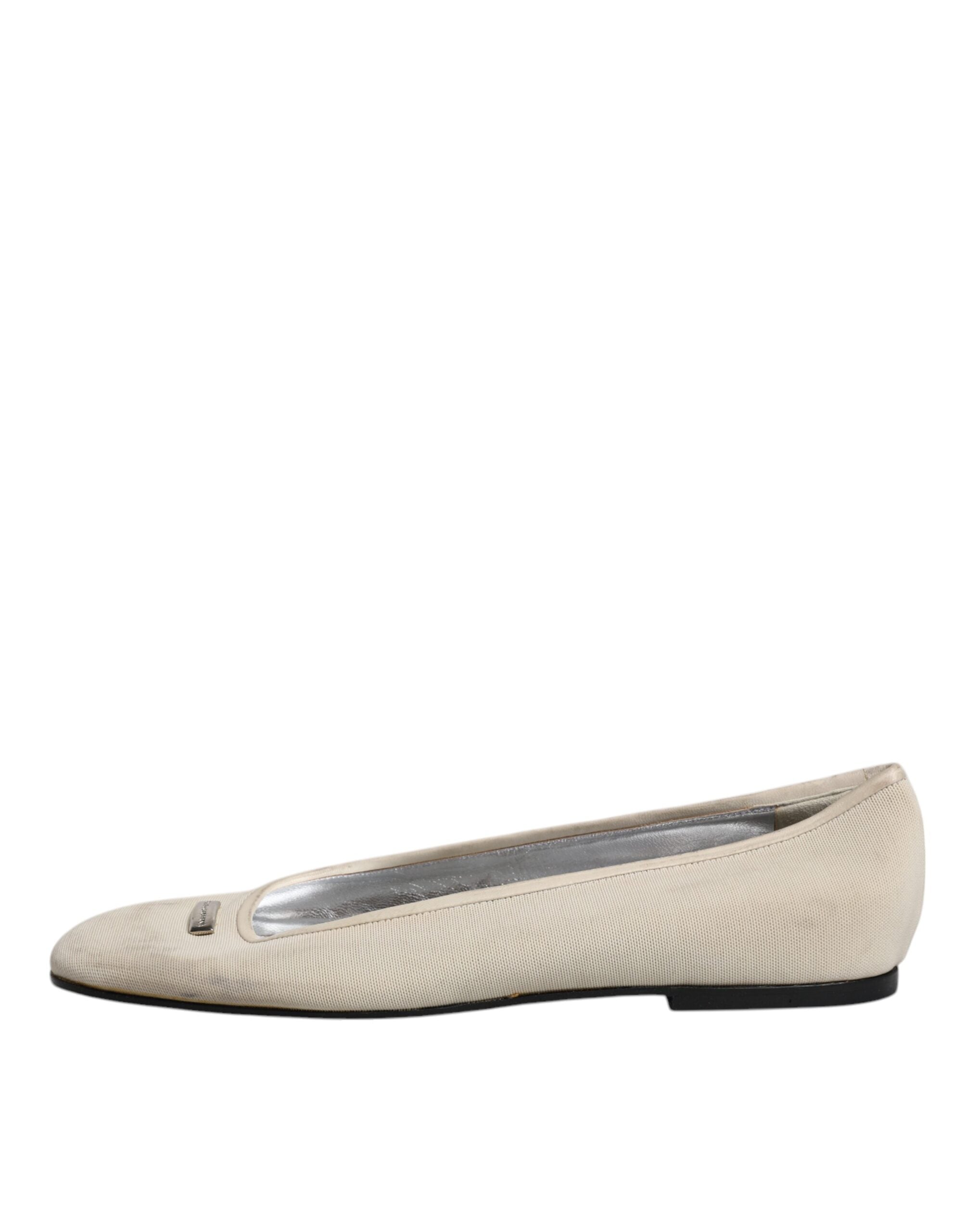 Dolce & Gabbana Beige Stoff Slip On Ballerina Flats Schuhe