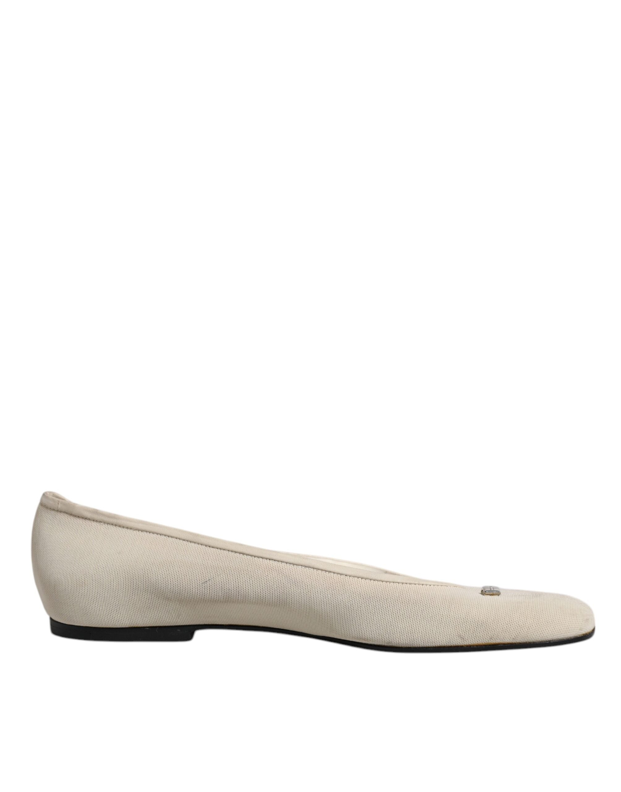 Dolce & Gabbana Beige Stoff Slip On Ballerina Flats Schuhe