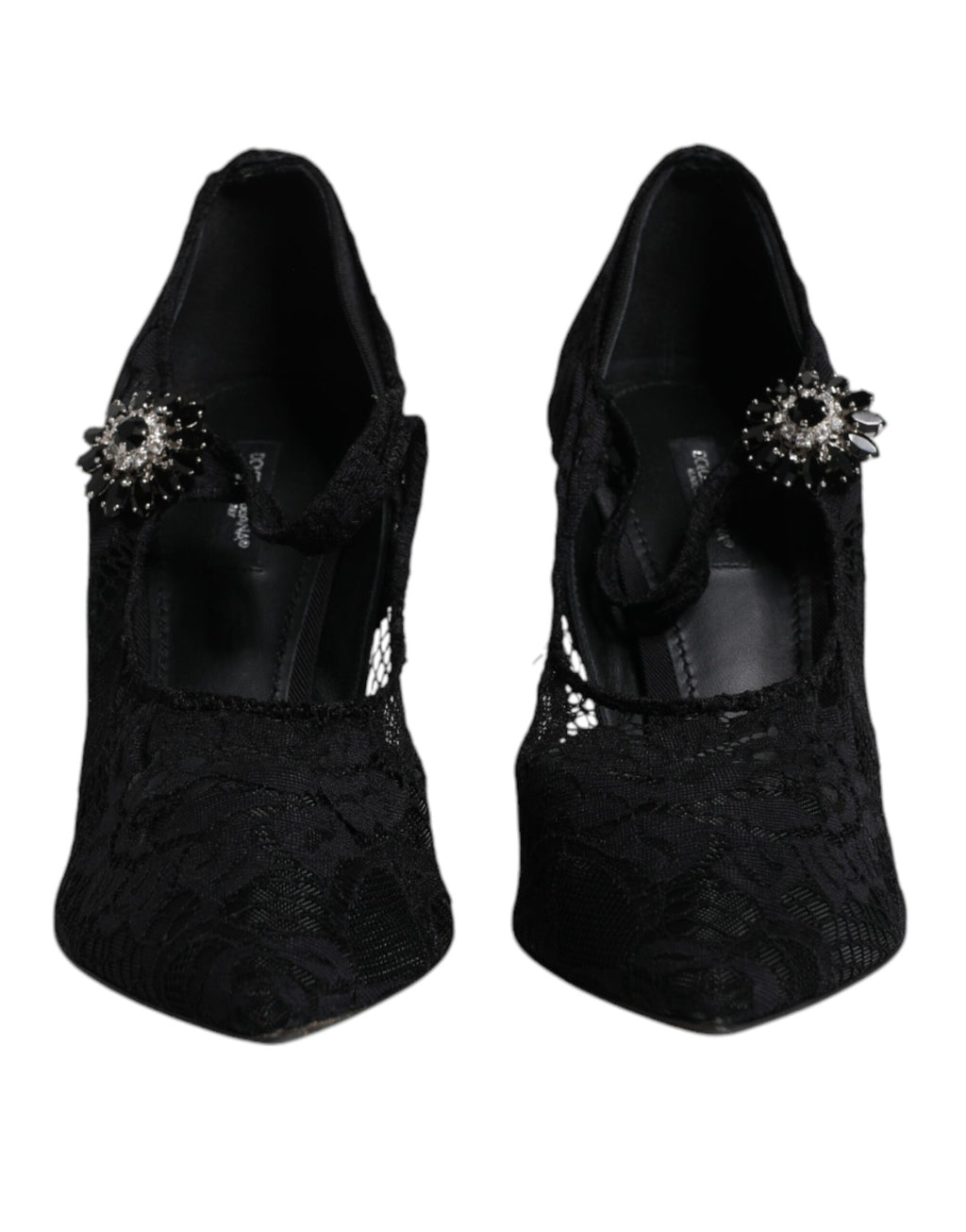 Dolce & Gabbana Schwarz Spitze Kristalle Mary Jane Pumps Schuhe
