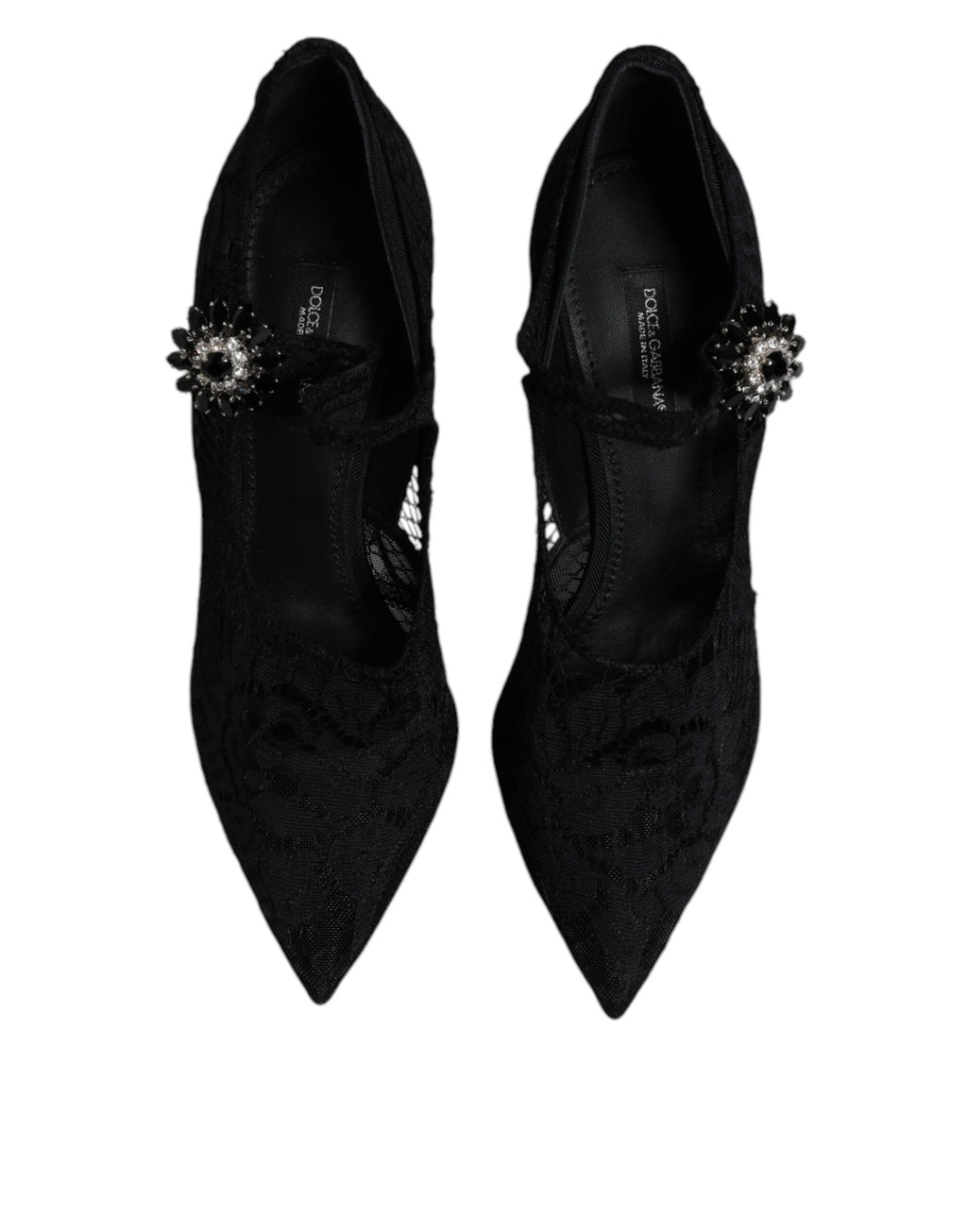 Dolce & Gabbana Schwarz Spitze Kristalle Mary Jane Pumps Schuhe