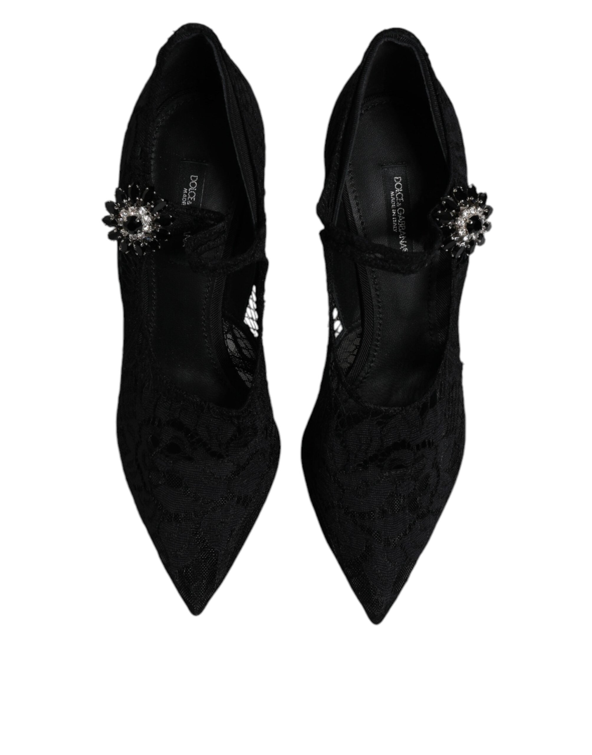 Dolce & Gabbana Schwarz Spitze Kristalle Mary Jane Pumps Schuhe
