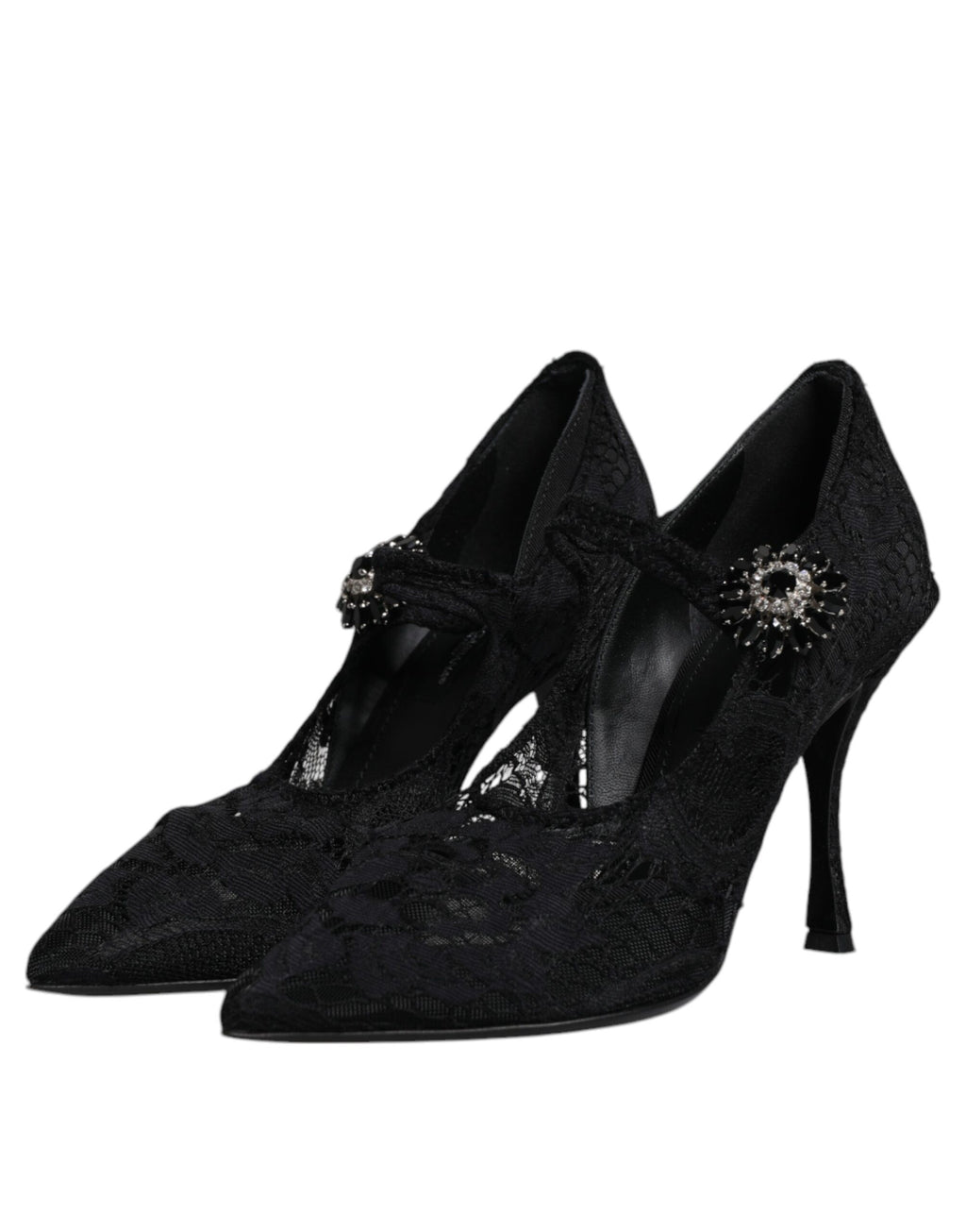 Dolce & Gabbana Schwarz Spitze Kristalle Mary Jane Pumps Schuhe