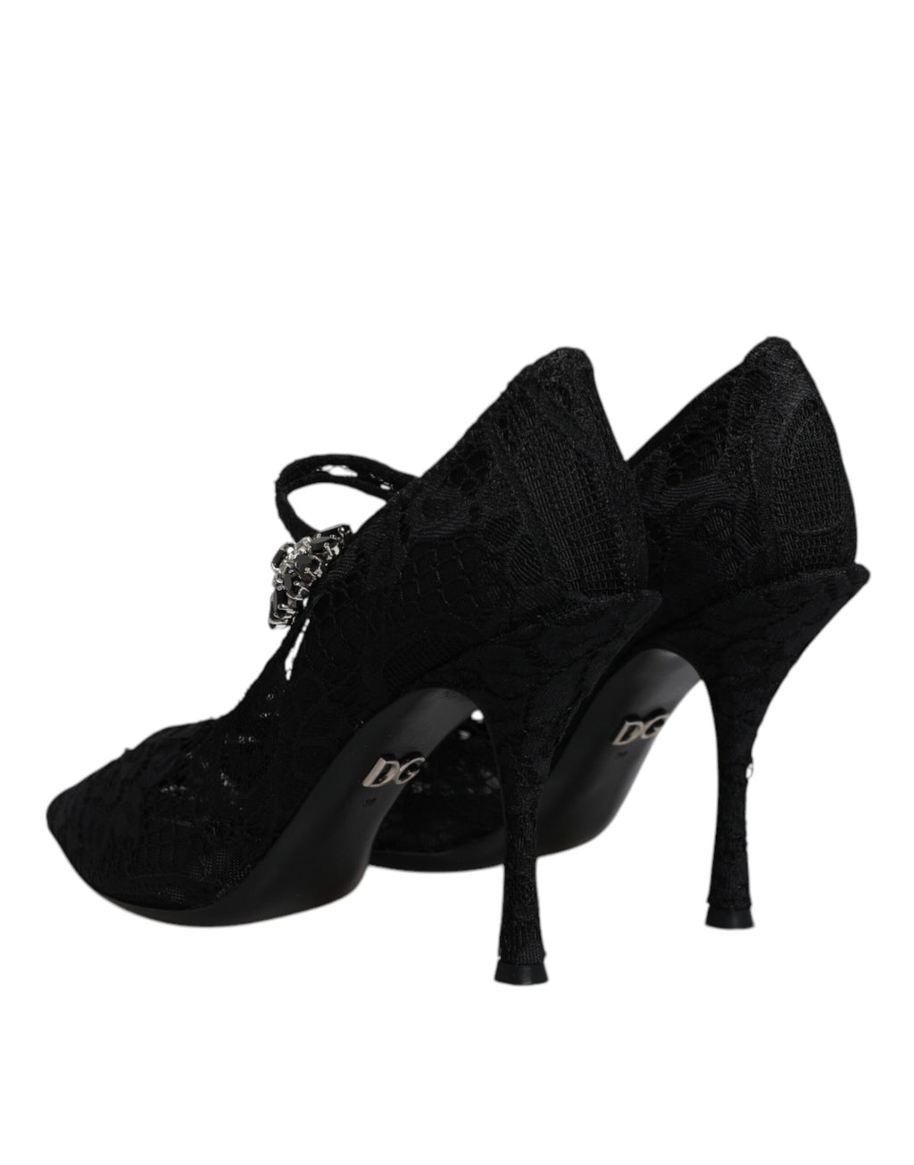 Dolce & Gabbana Schwarz Spitze Kristalle Mary Jane Pumps Schuhe