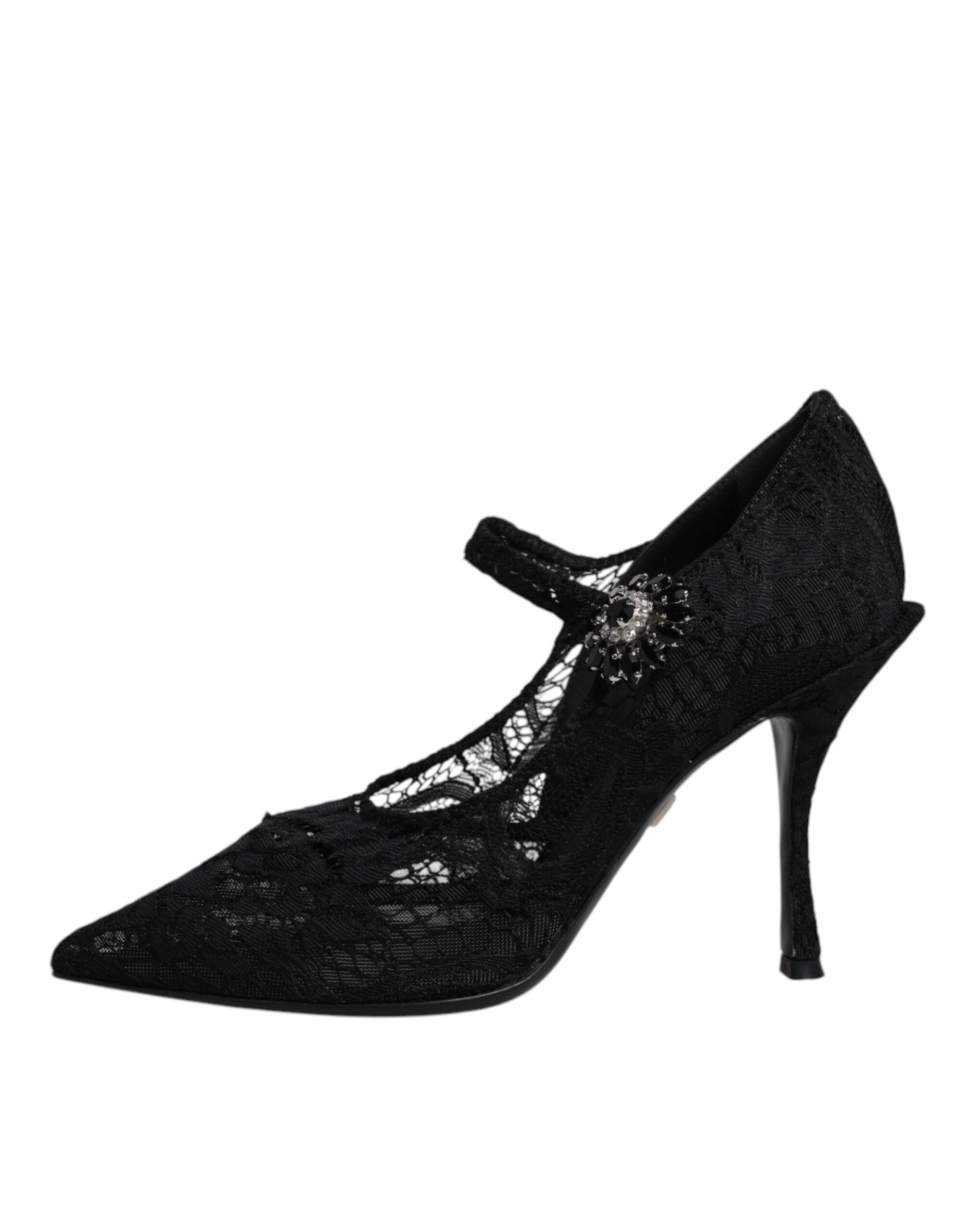 Dolce & Gabbana Schwarz Spitze Kristalle Mary Jane Pumps Schuhe