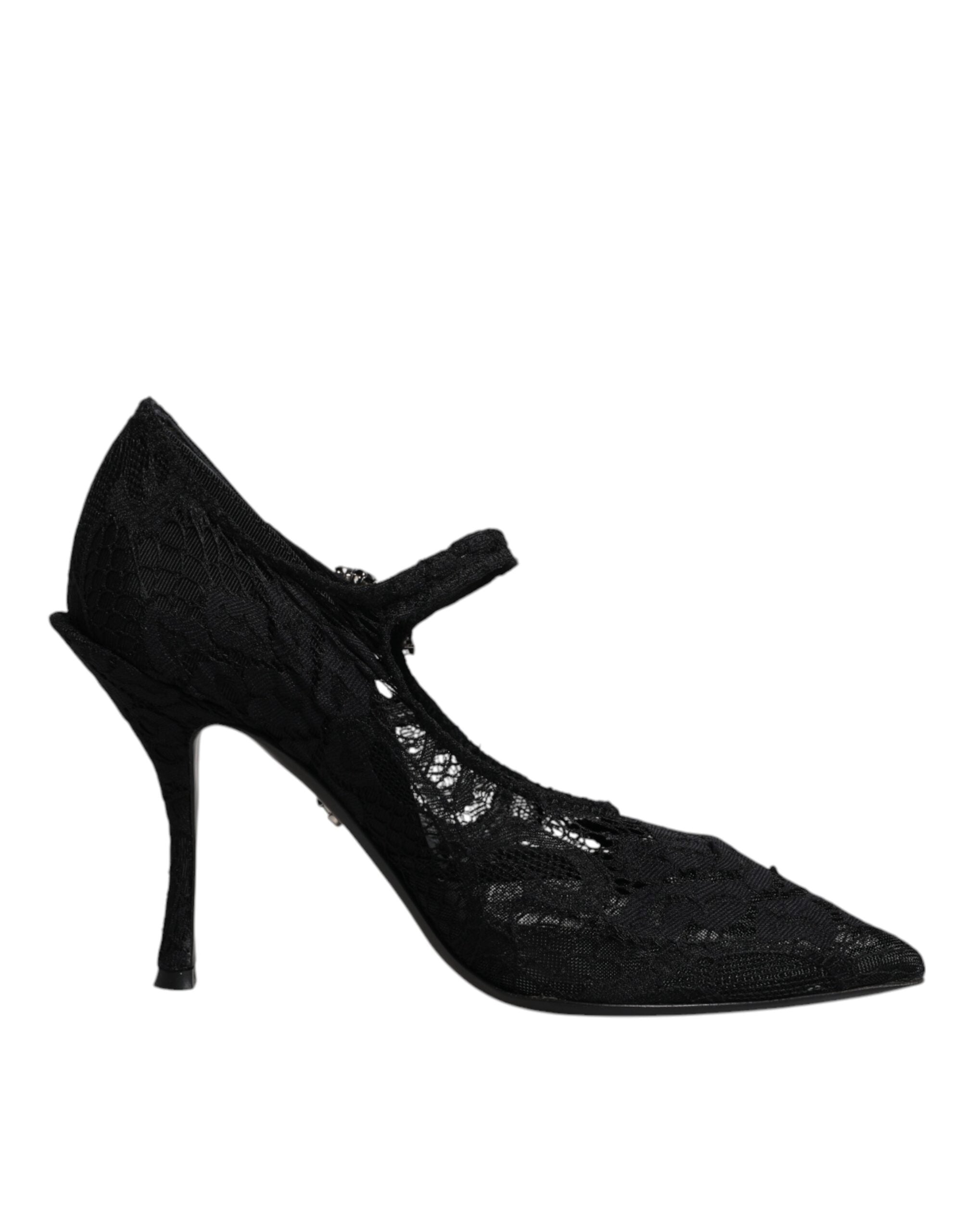 Dolce & Gabbana Schwarz Spitze Kristalle Mary Jane Pumps Schuhe