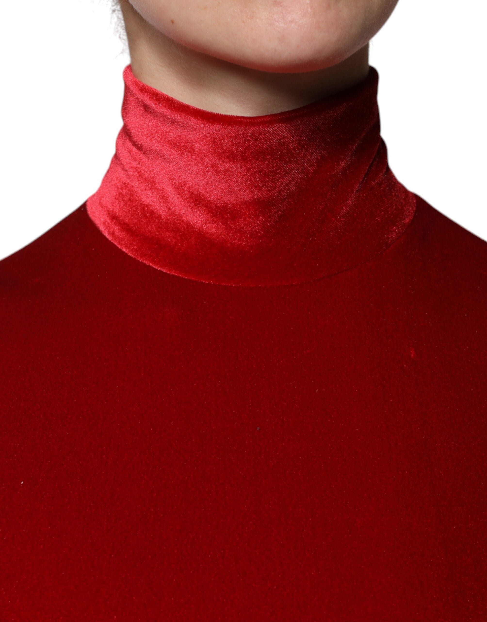 Dolce & Gabbana Rotes Samt-Bodycon-Minikleid mit langen Ärmeln