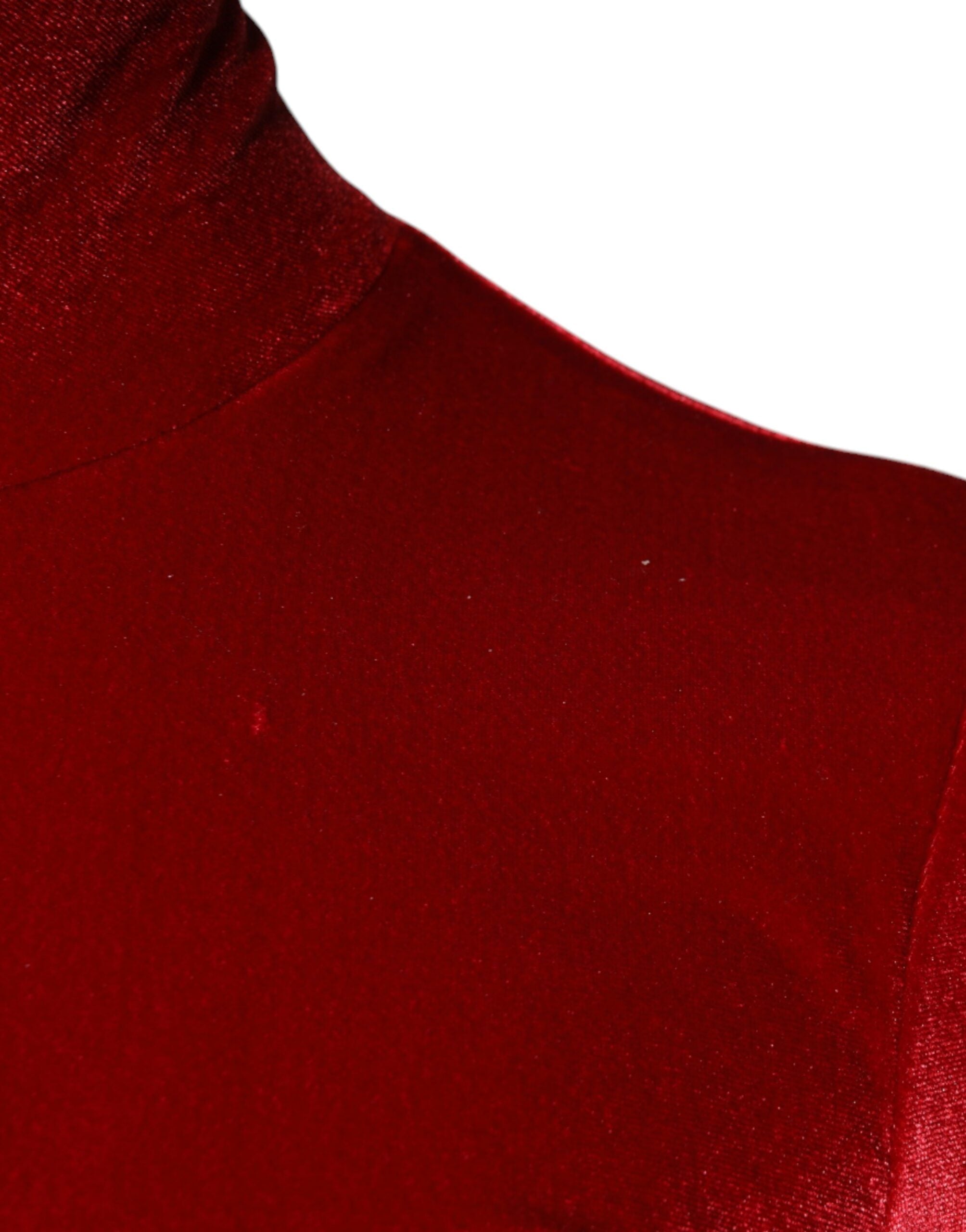 Dolce & Gabbana Rotes Samt-Bodycon-Minikleid mit langen Ärmeln