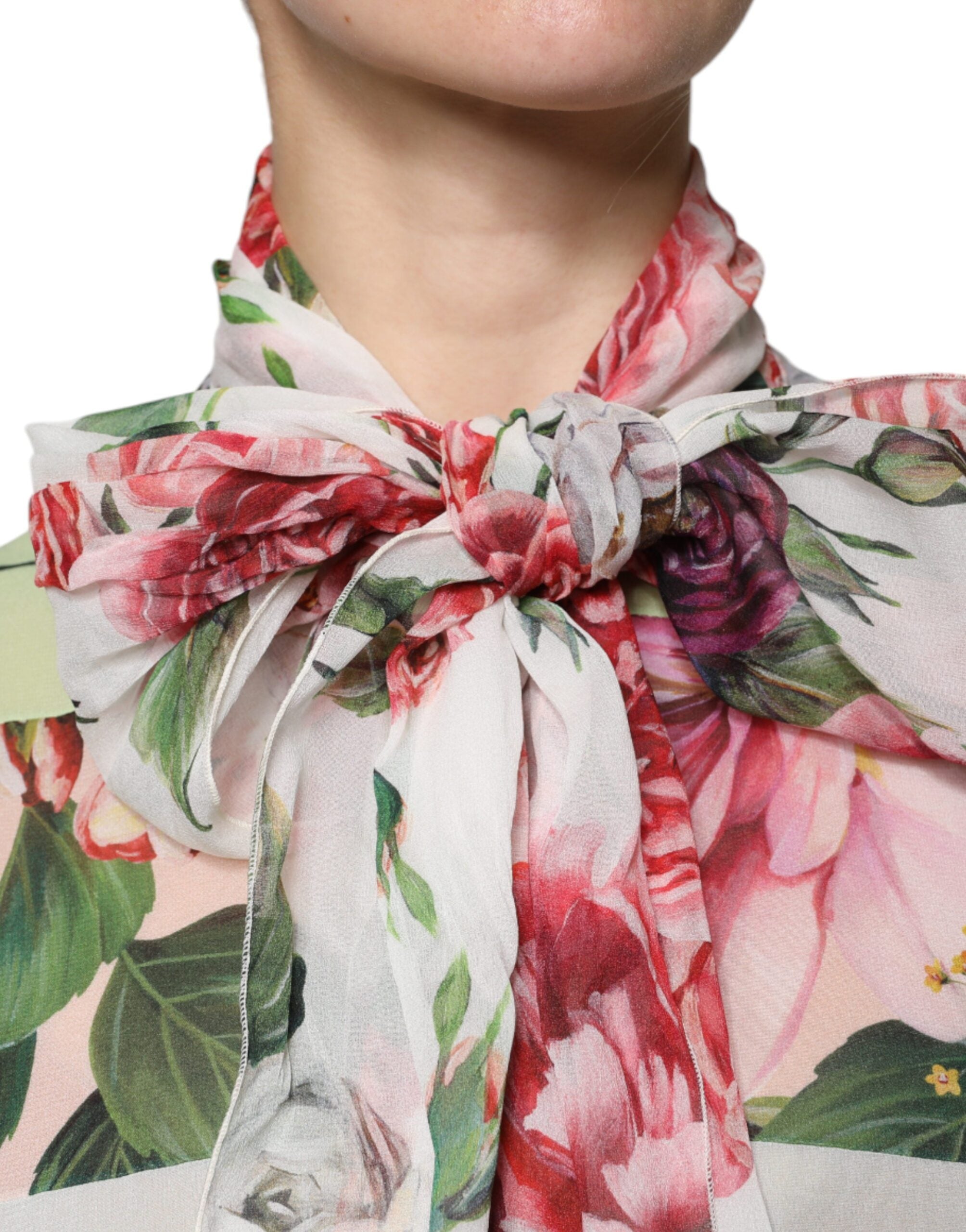 Dolce & Gabbana Multicolor Floral Patchwork Ascot Kragen Top