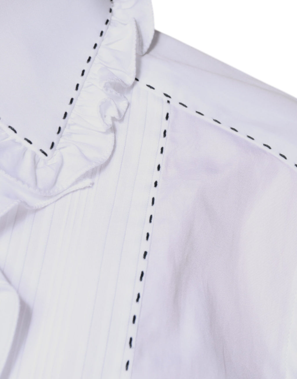 Dolce & Gabbana Weißes Baumwoll-Top mit langen Ärmeln und Rüschenkragen