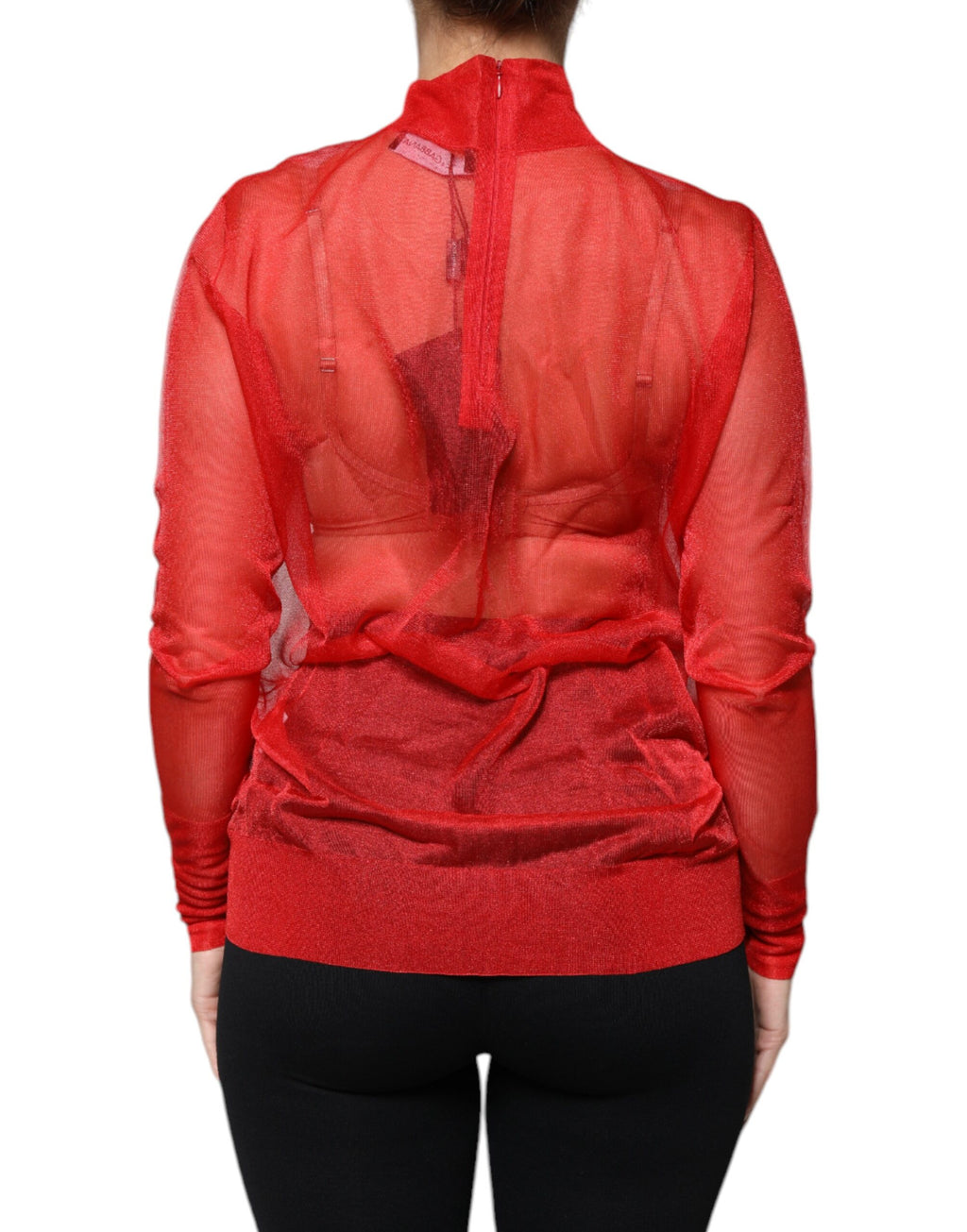 Dolce & Gabbana Rotes Netz-Rollkragen-Langarmblusen-Top