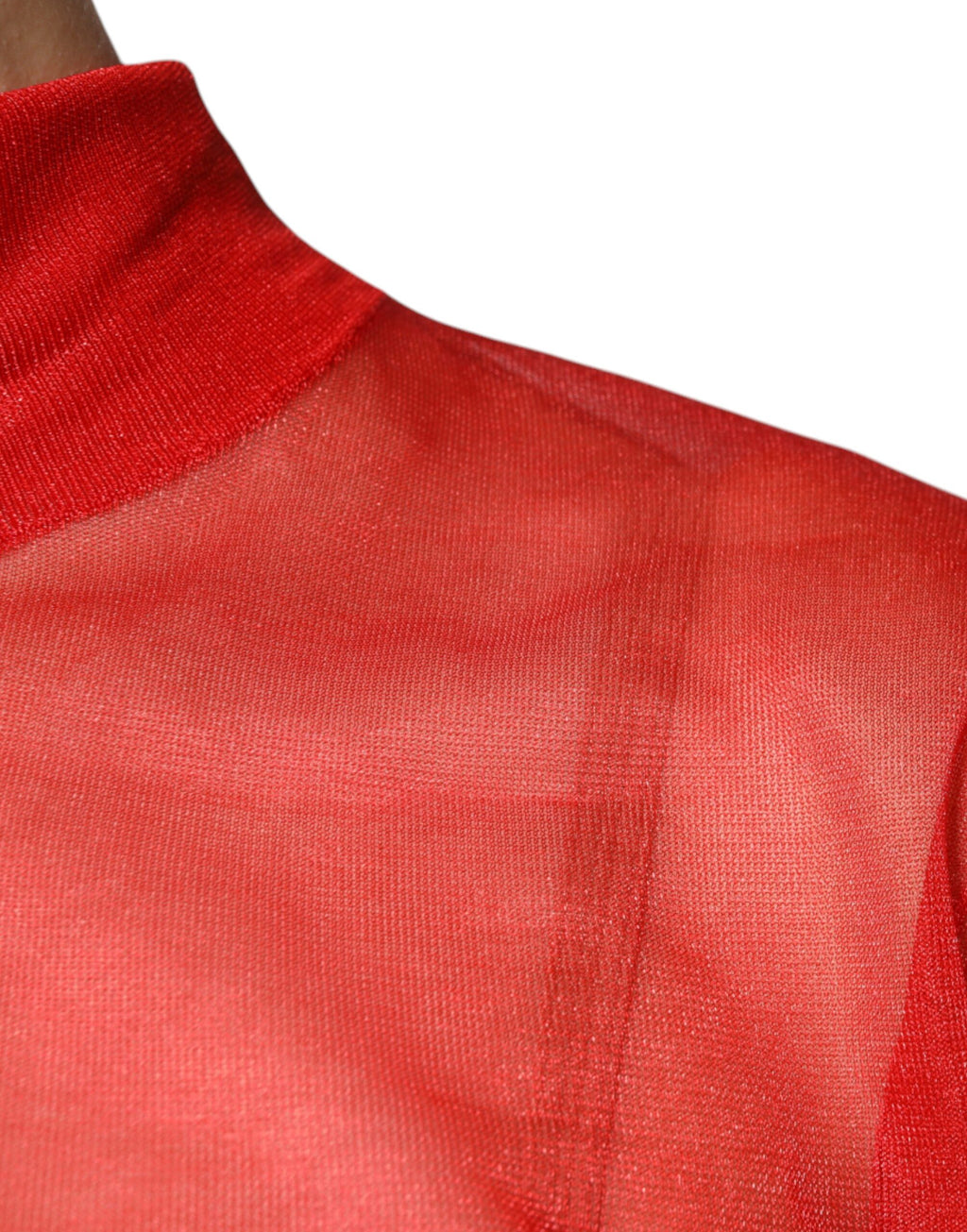 Dolce & Gabbana Rotes Netz-Rollkragen-Langarmblusen-Top