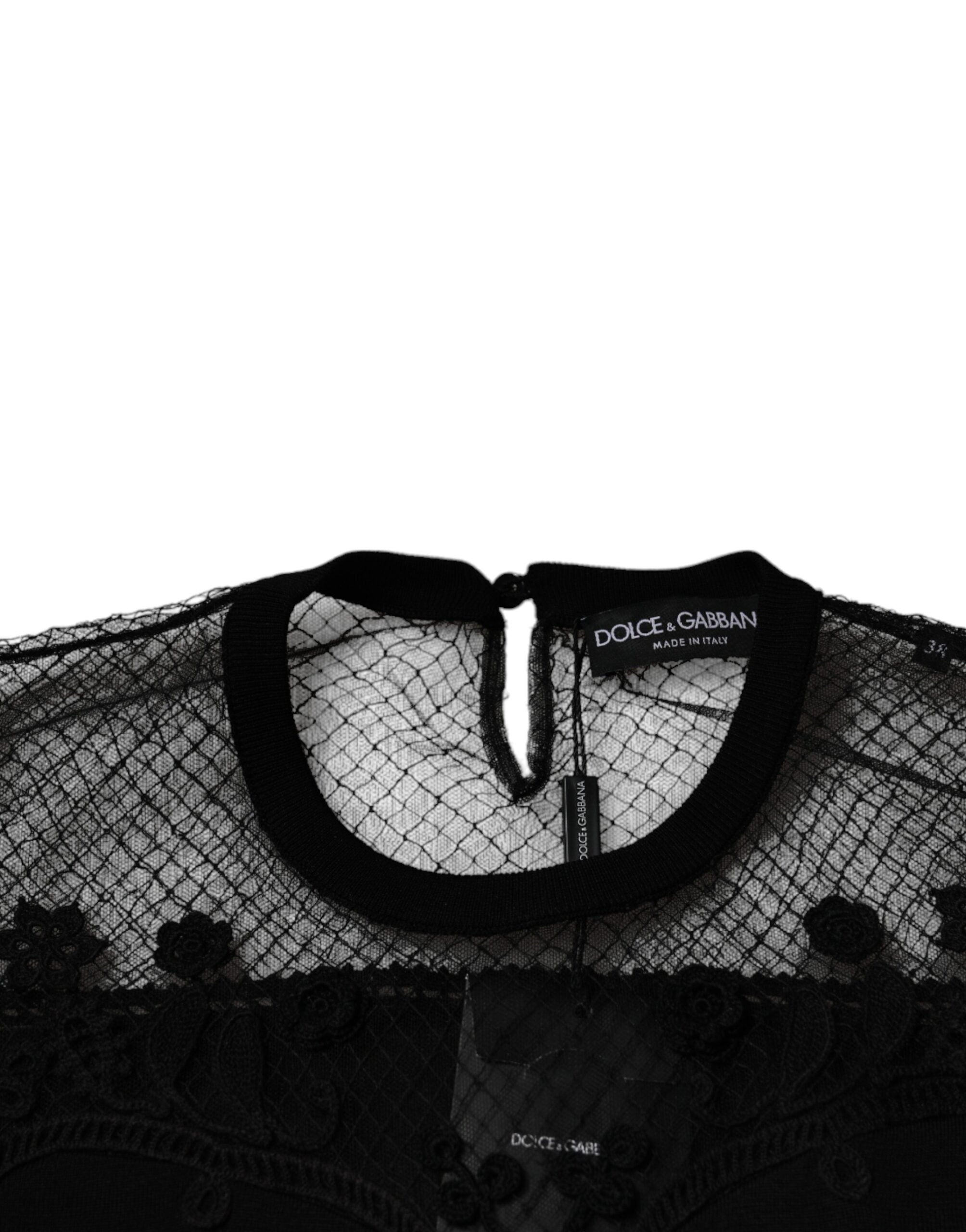 Dolce & Gabbana Schwarzes Blusentop mit floraler Spitze und kurzen Ärmeln