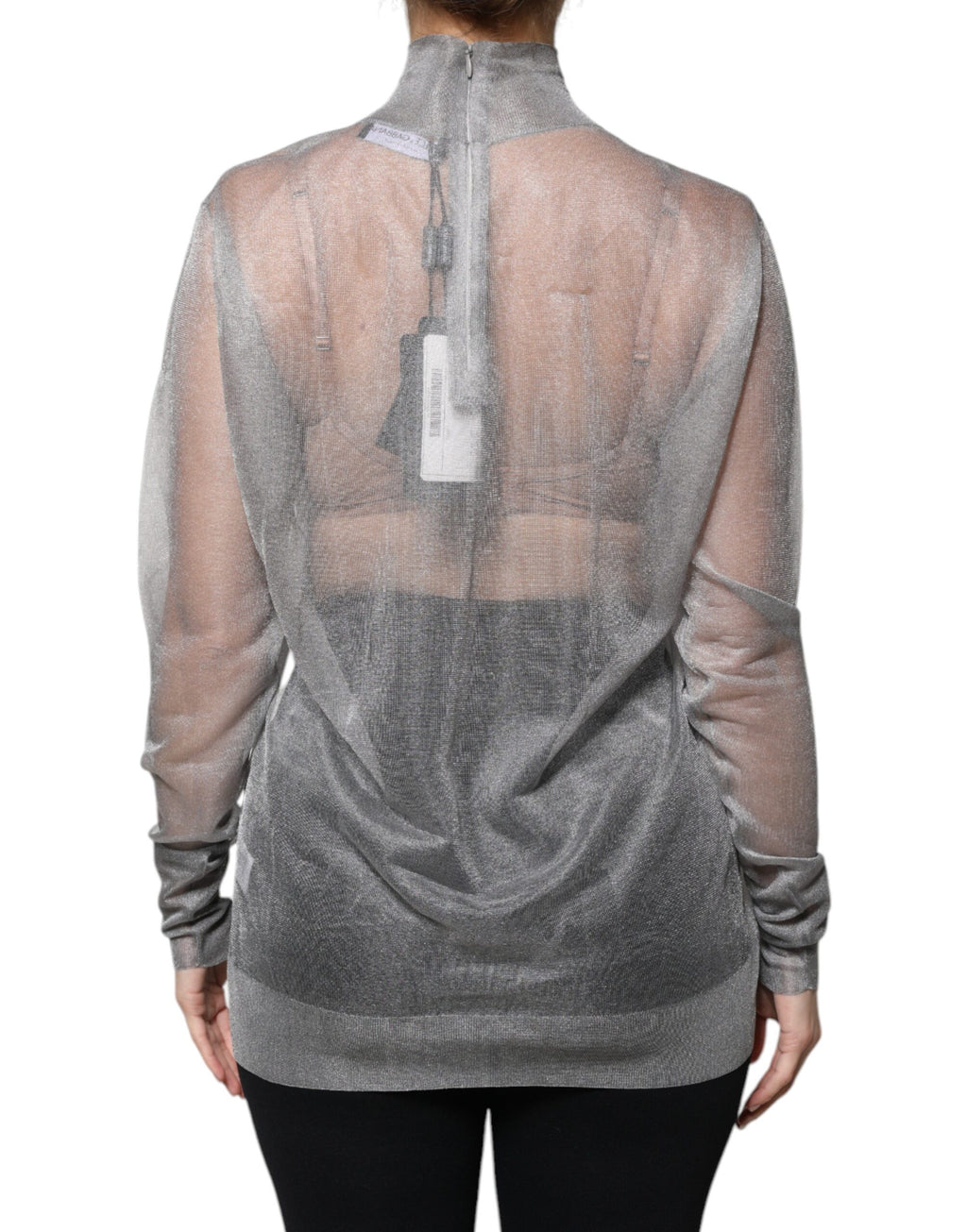 Dolce & Gabbana Graues Netz-Rollkragen-Langarmblusen-Top