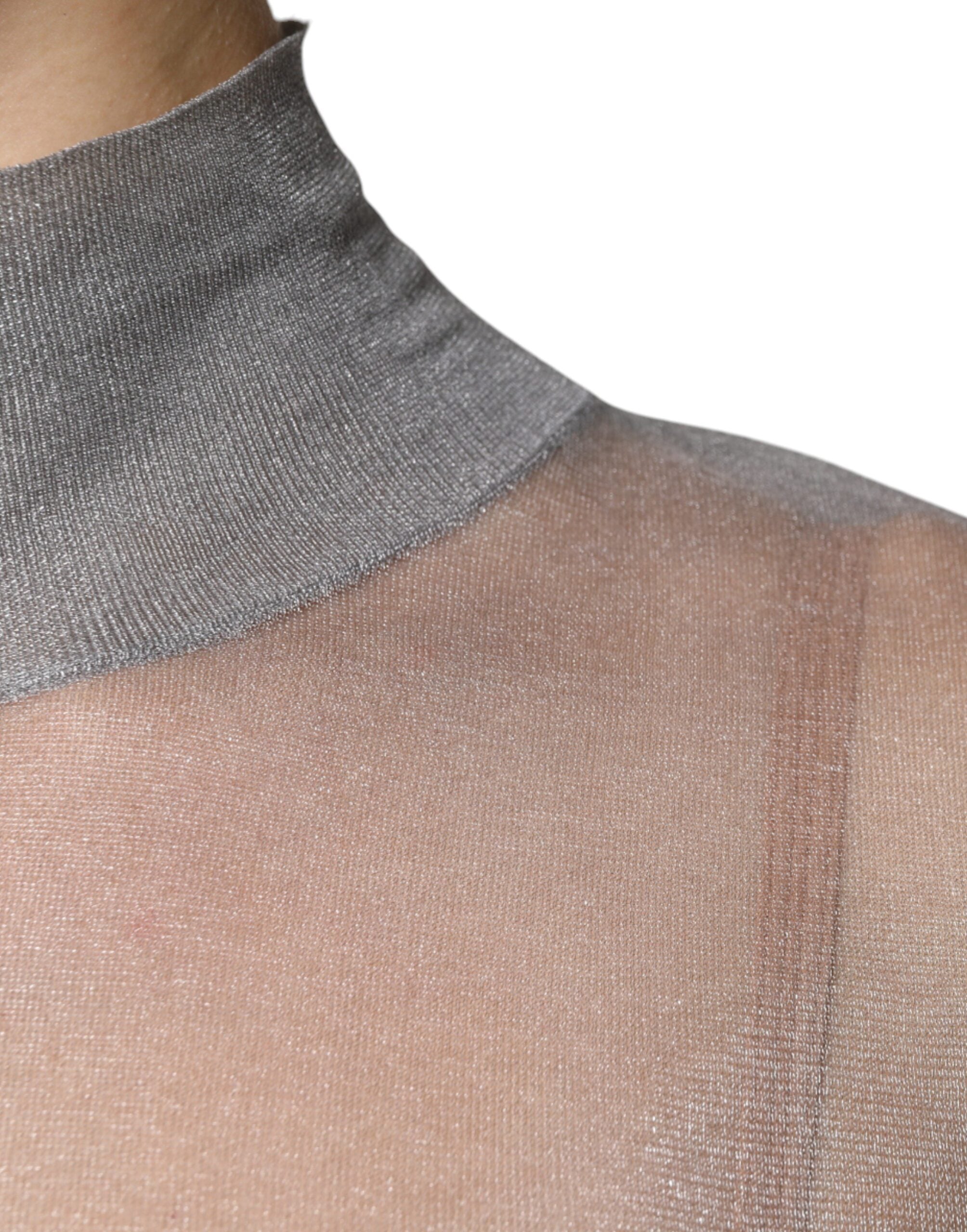 Dolce & Gabbana Graues Netz-Rollkragen-Langarmblusen-Top