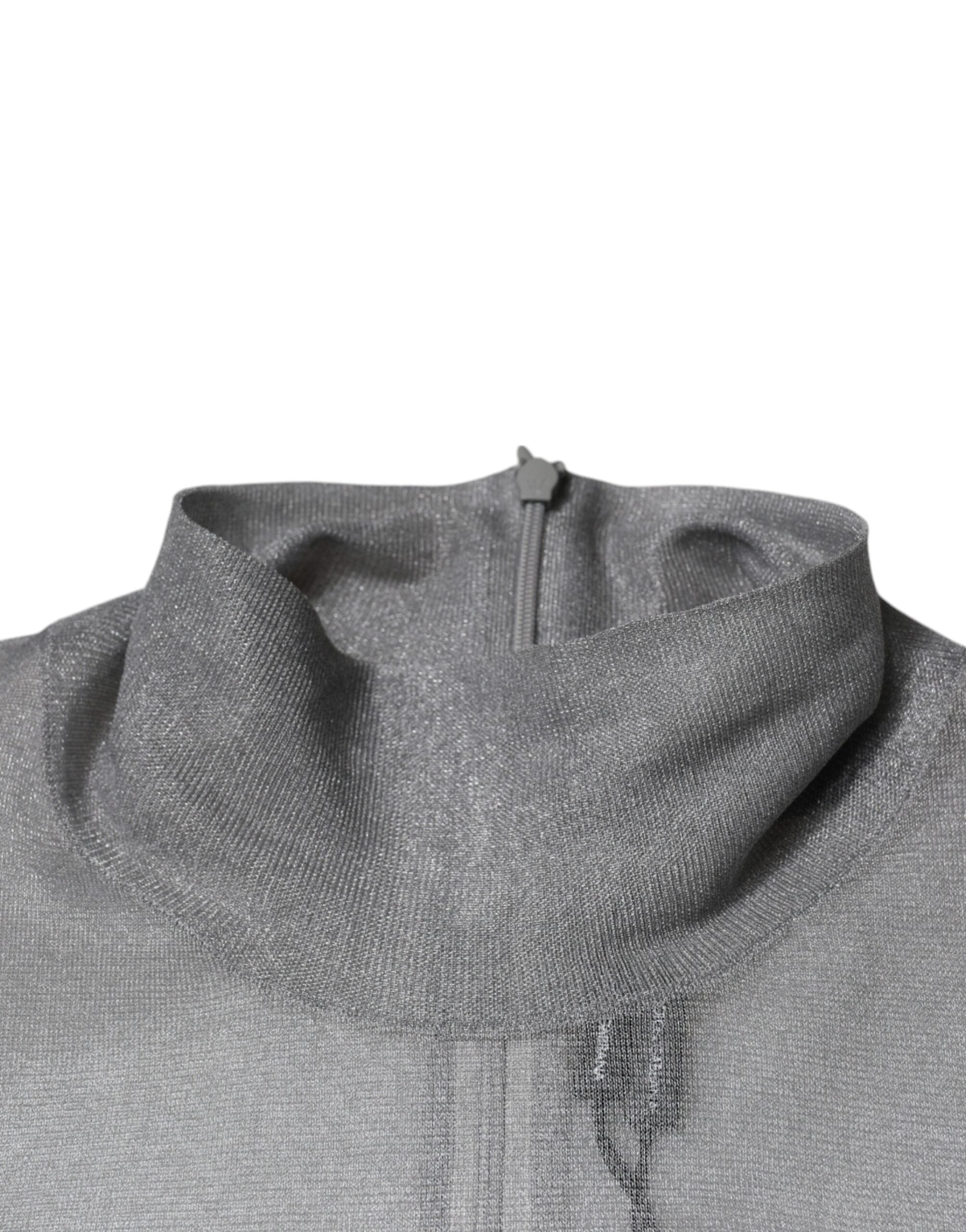 Dolce & Gabbana Graues Netz-Rollkragen-Langarmblusen-Top