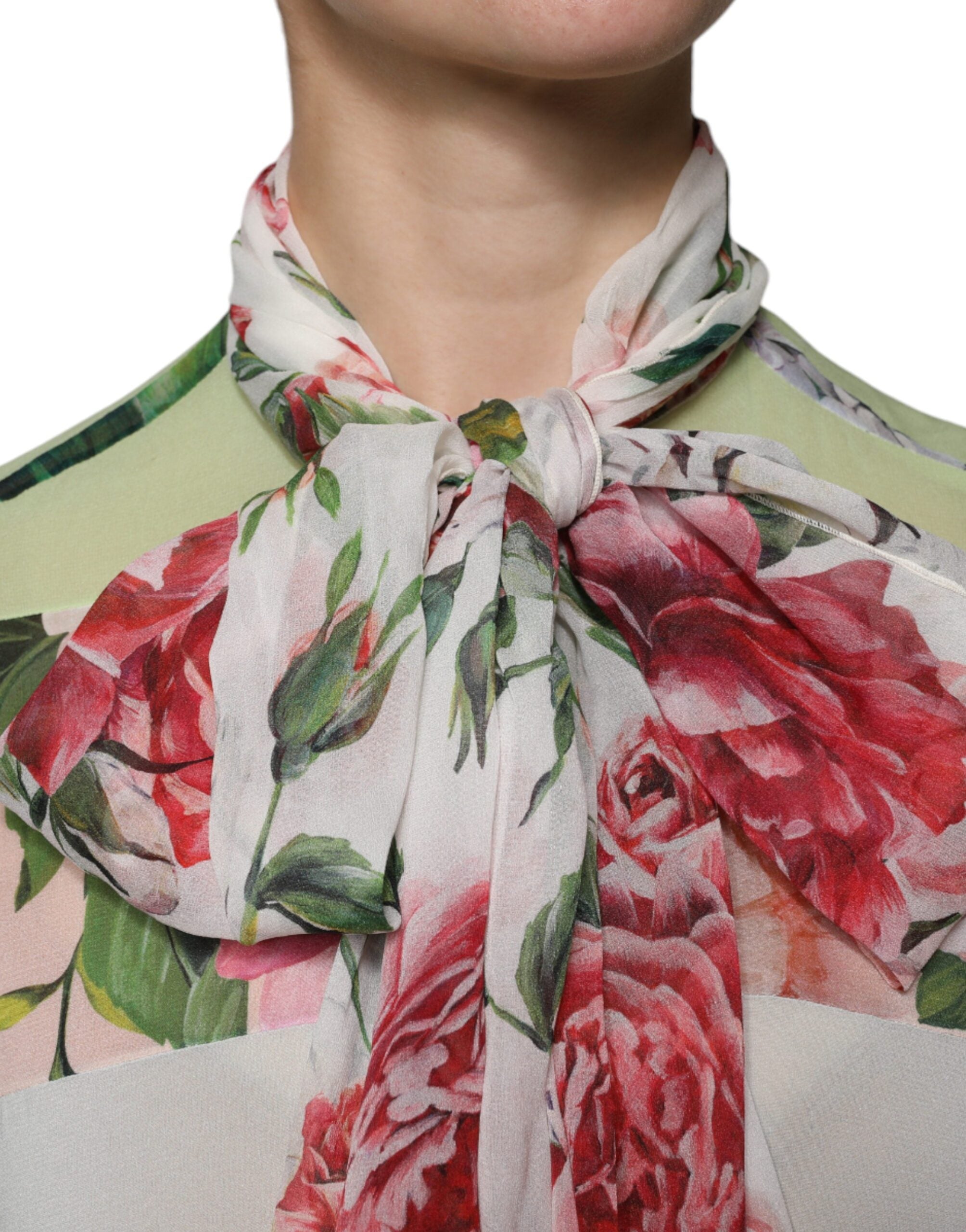 Dolce & Gabbana Multicolor Floral Patchwork Ascot Kragen Top