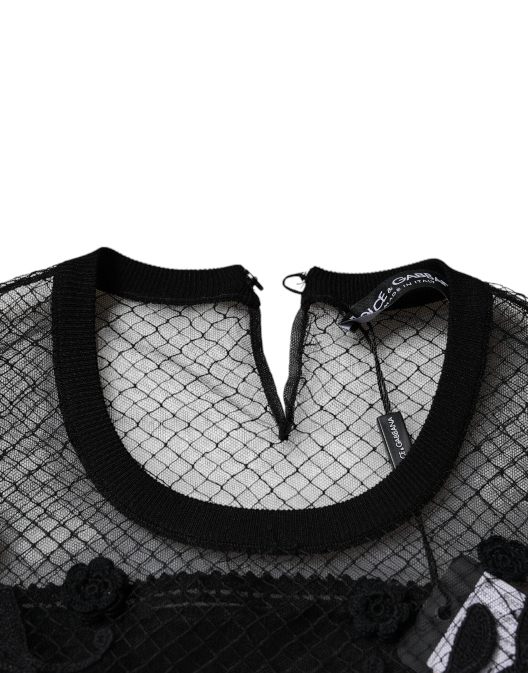 Dolce & Gabbana Schwarzes Blusentop mit floraler Spitze und kurzen Ärmeln