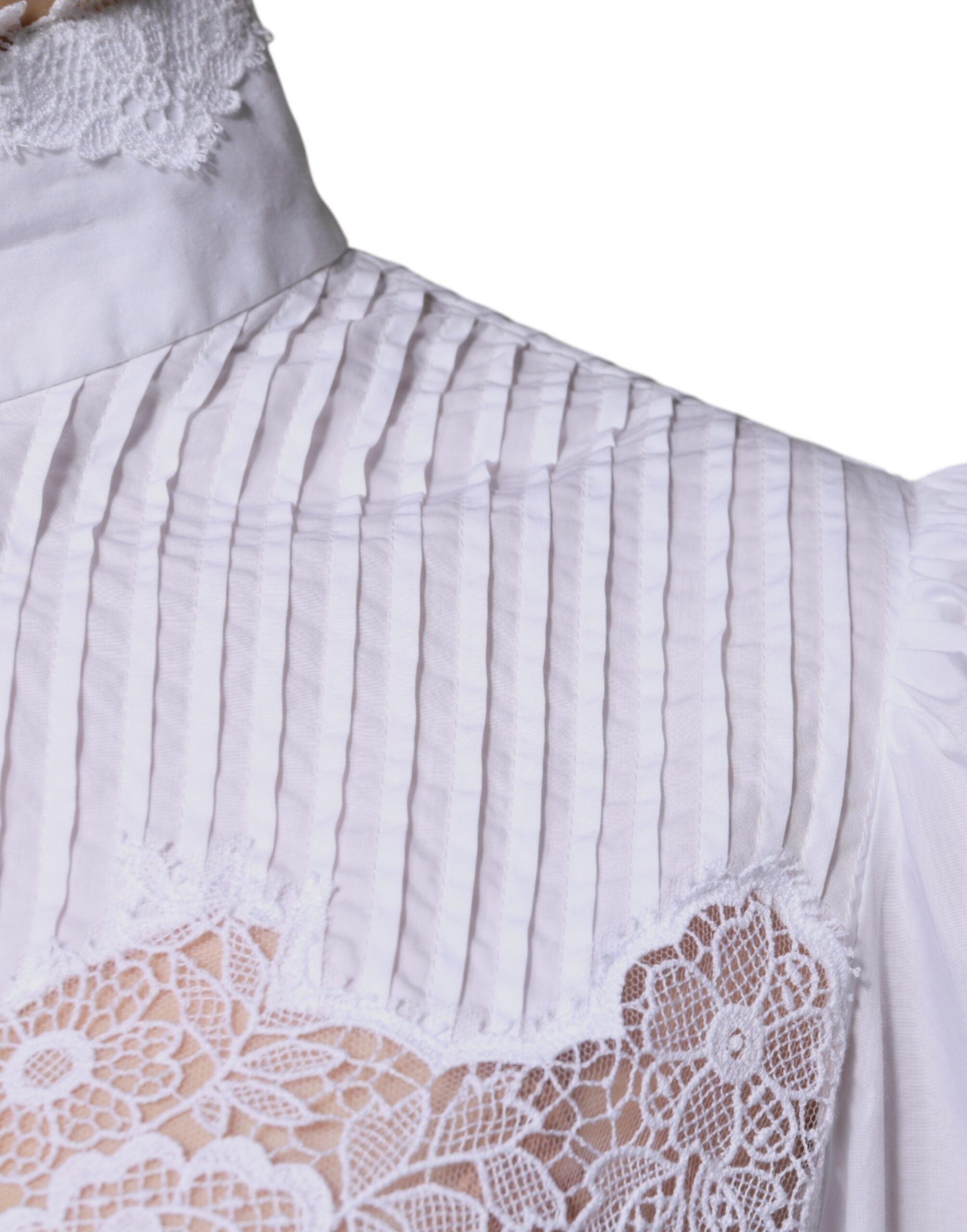 Dolce & Gabbana Weißes Rollkragenblusentop mit Spitzenbesatz aus Baumwolle