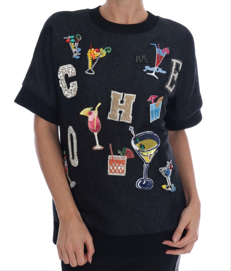 Dolce & Gabbana Schwarzer Brokat Cocktail Kristall Pullover