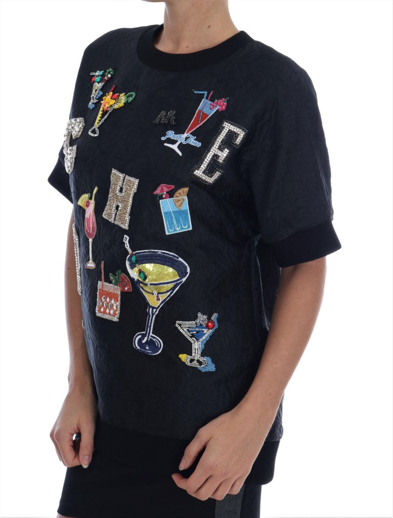 Dolce & Gabbana Schwarzer Brokat Cocktail Kristall Pullover