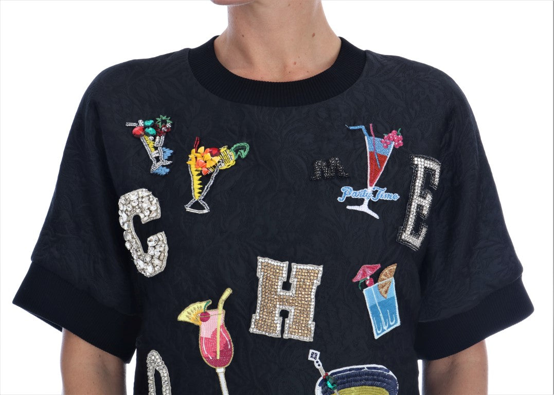 Dolce & Gabbana Schwarzer Brokat Cocktail Kristall Pullover