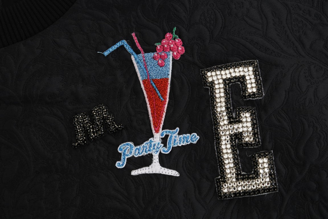Dolce & Gabbana Schwarzer Brokat Cocktail Kristall Pullover