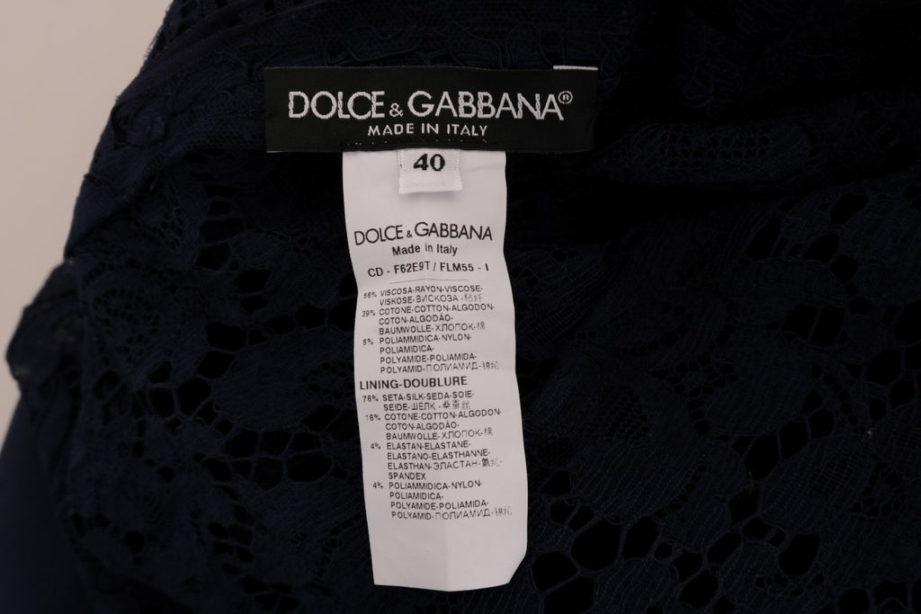 Dolce & Gabbana Blaues Taormina Etuikleid aus geblümter Spitze