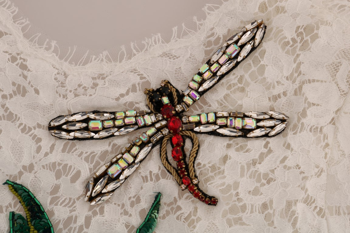 Dolce & Gabbana Weiße Bluse aus kristallbesetzter Spitze